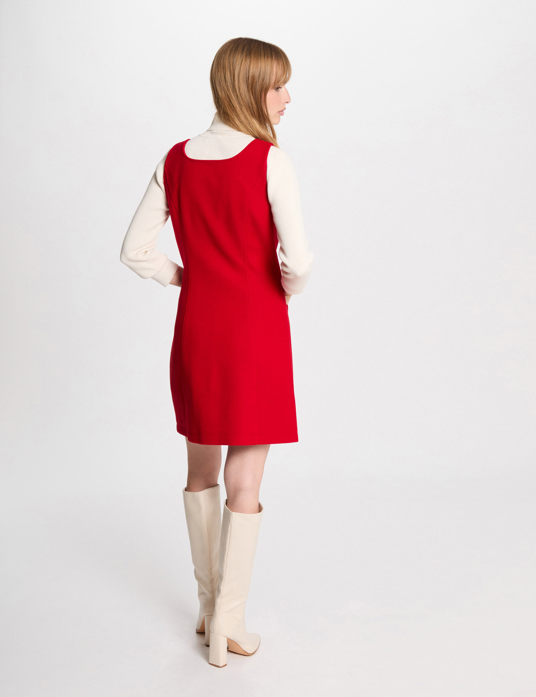 Robe courte chasuble zippée rouge femme