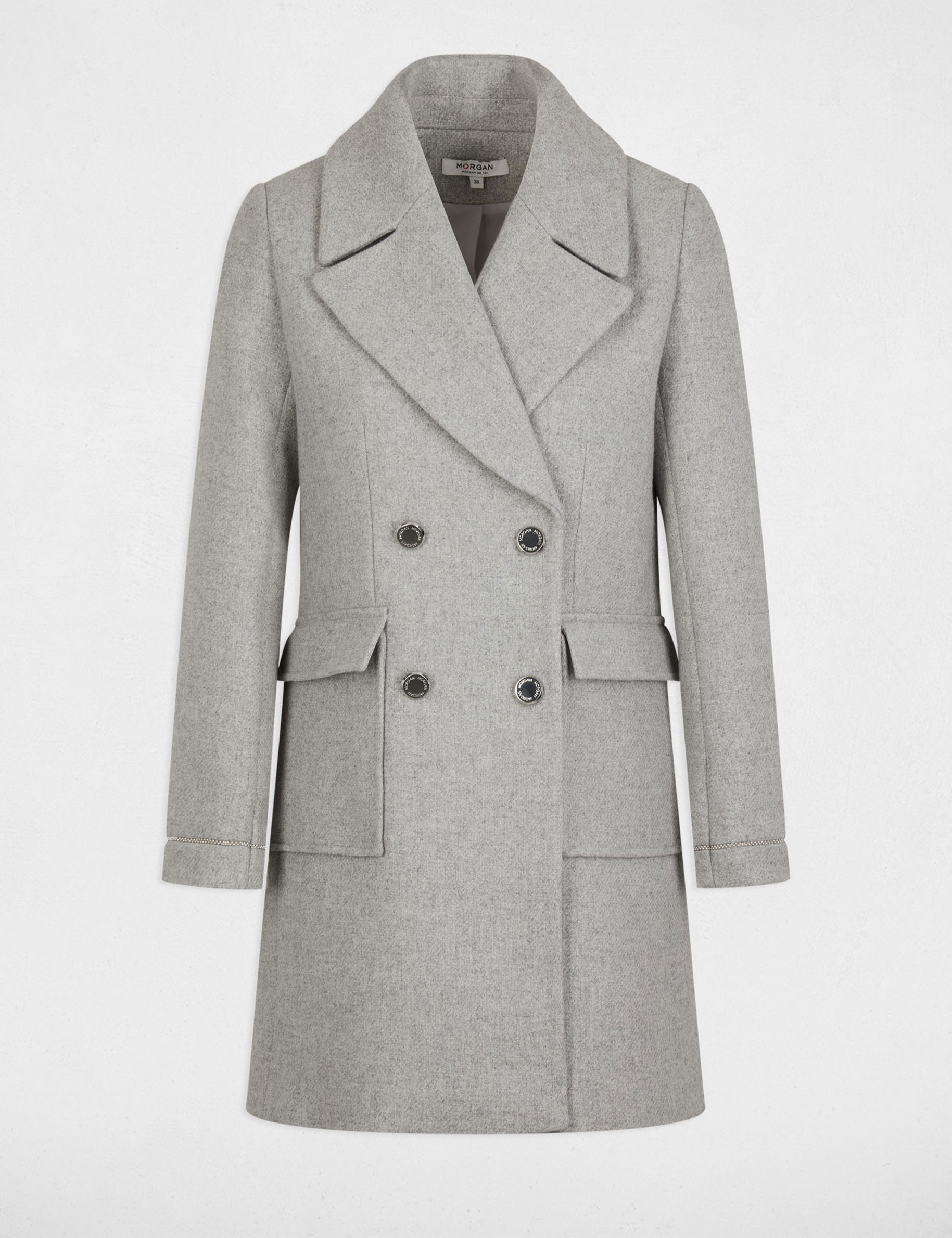 Manteau droit boutonné gris clair femme