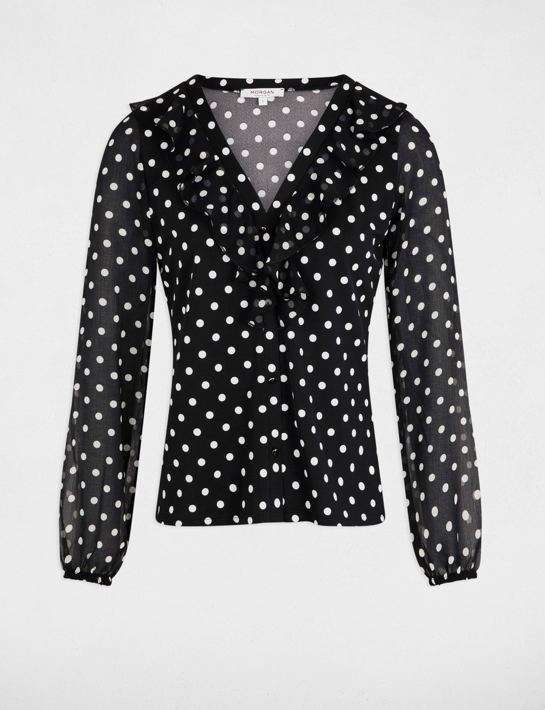 T shirt manches 3 4 a pois blanc femme