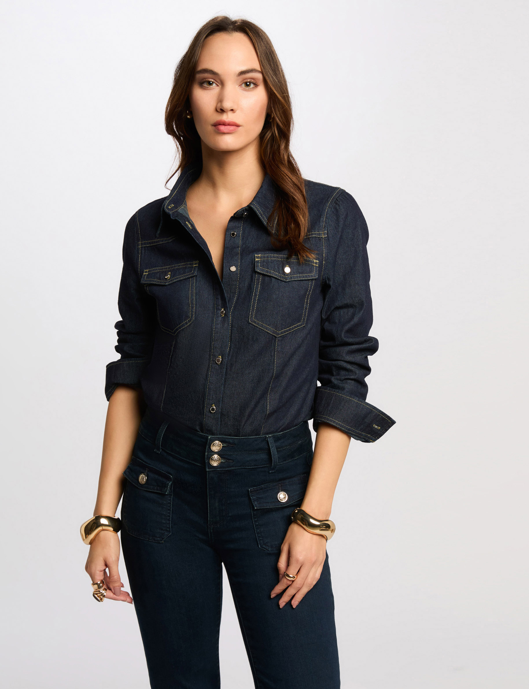 Langarmhemd rohes denim damen