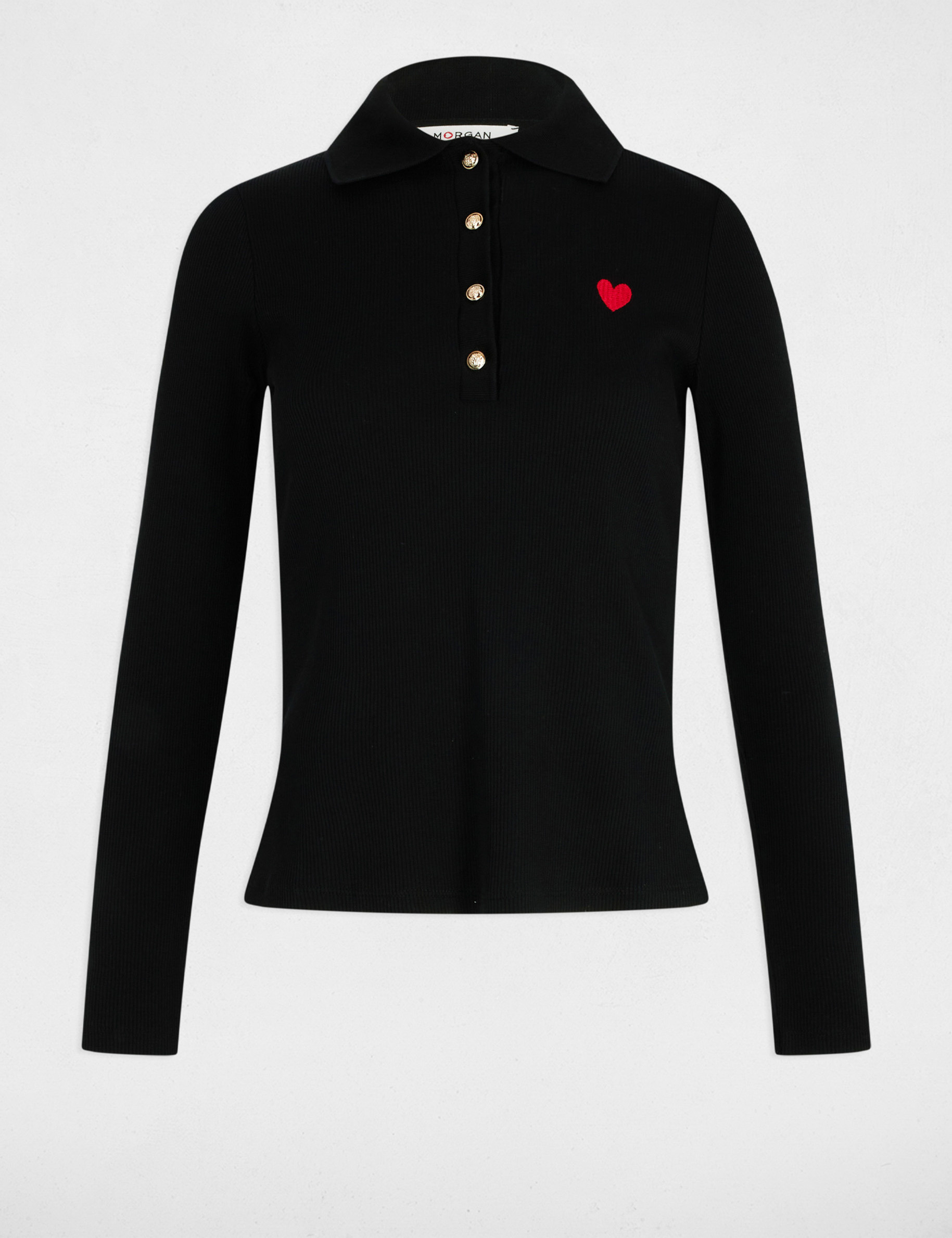 Polo manches longues noir femme