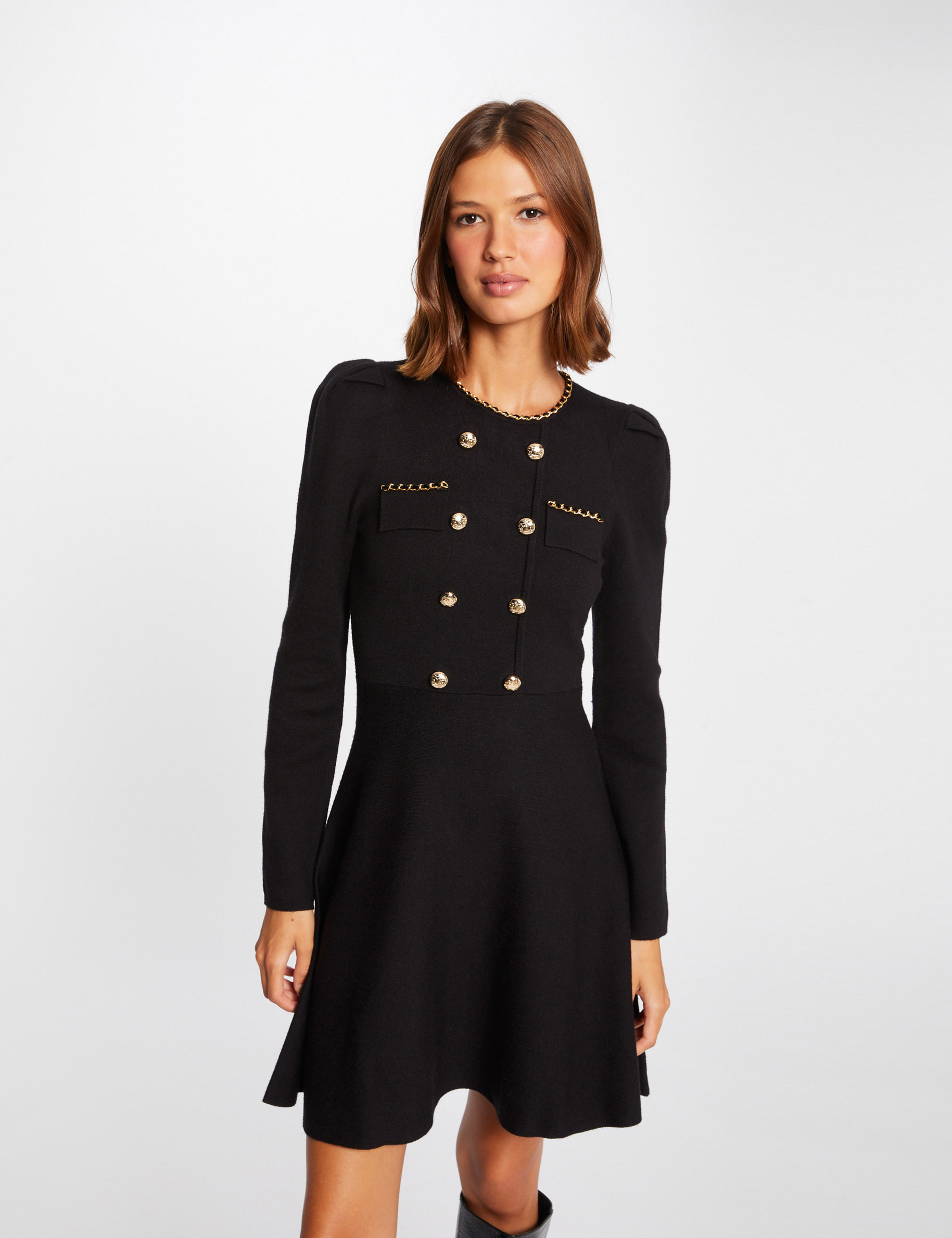 Robe pull trapèze avec boutons noir femme