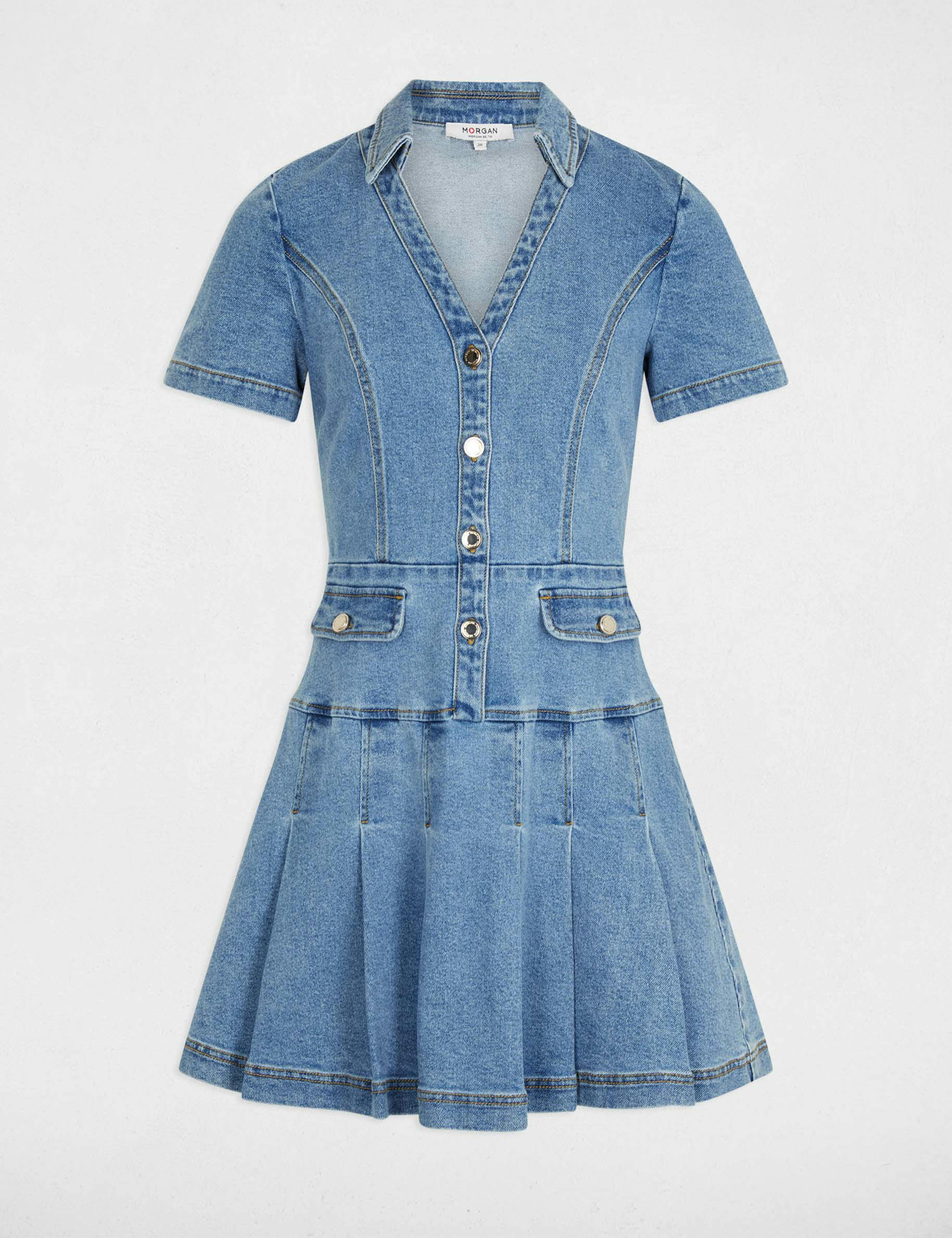 Robe courte trapèze en jean denim stone femme