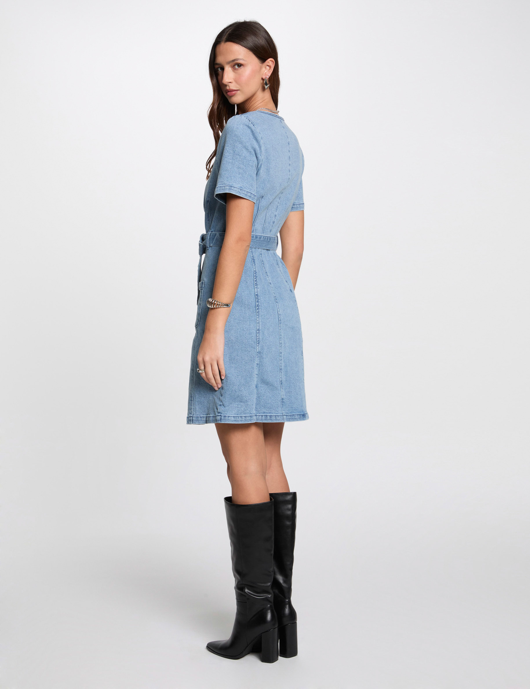 Robe courte droite en jean denim double stone femme