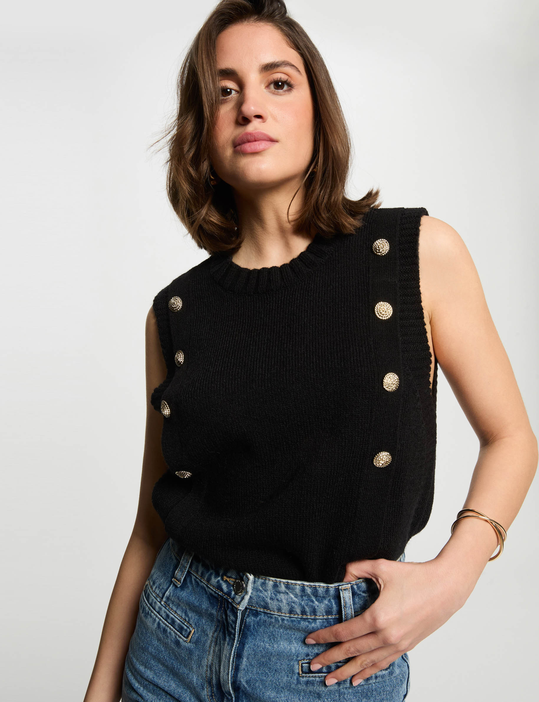 pull sans manches noir femme Pull sans manches noir femme