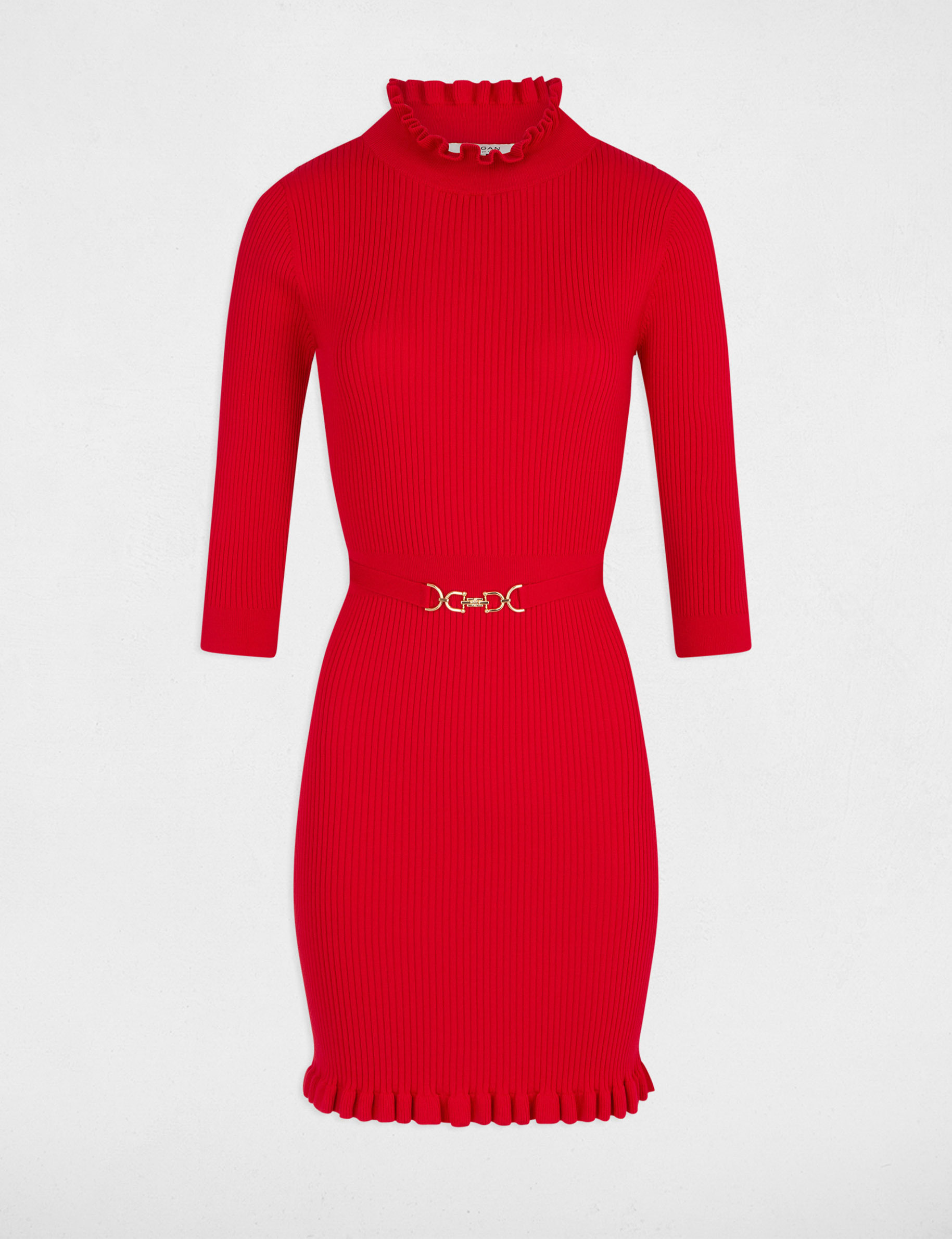 Robe pull ajustée avec ornement rouge femme