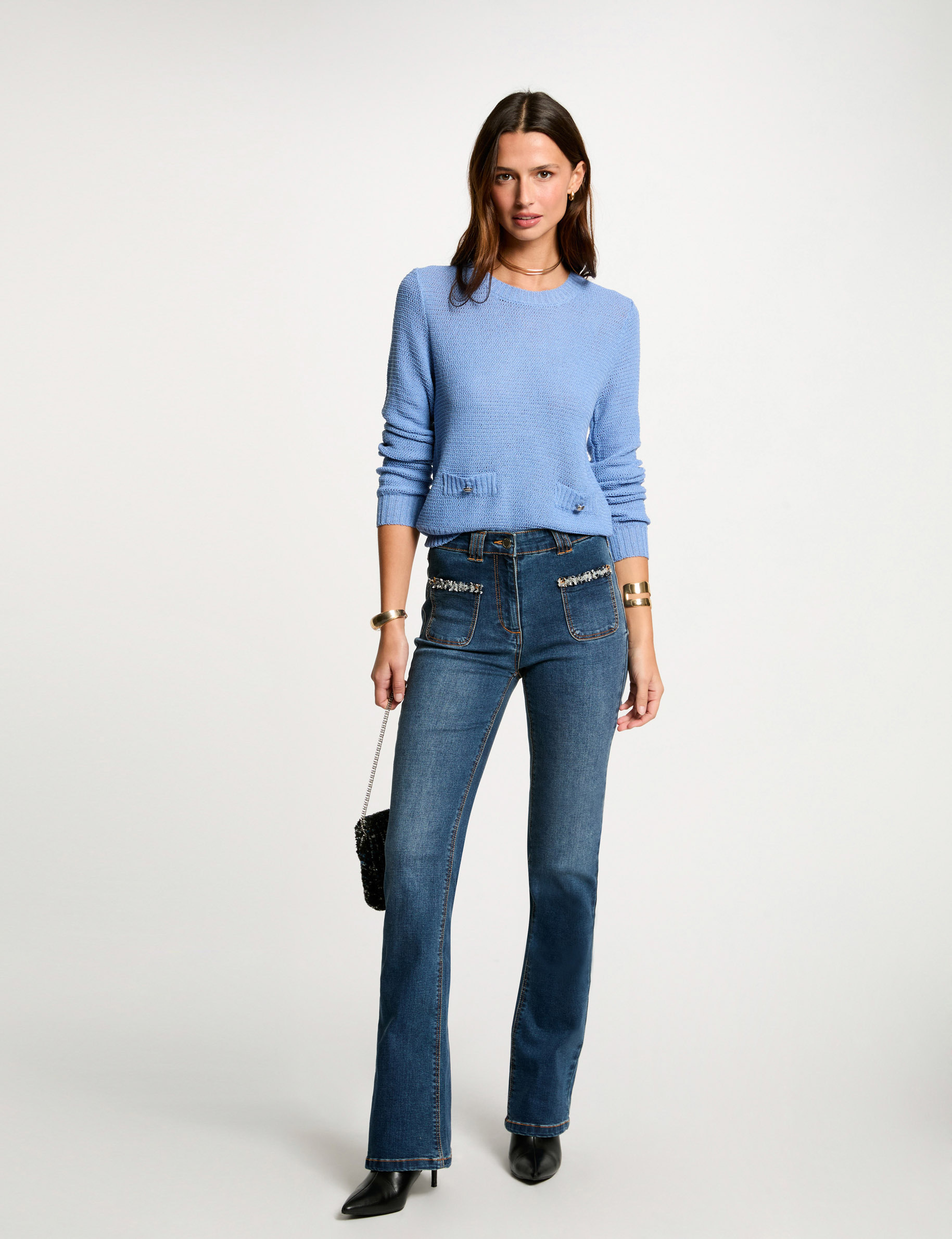 Bootcut-Jeans mit Fransen stone denim damen