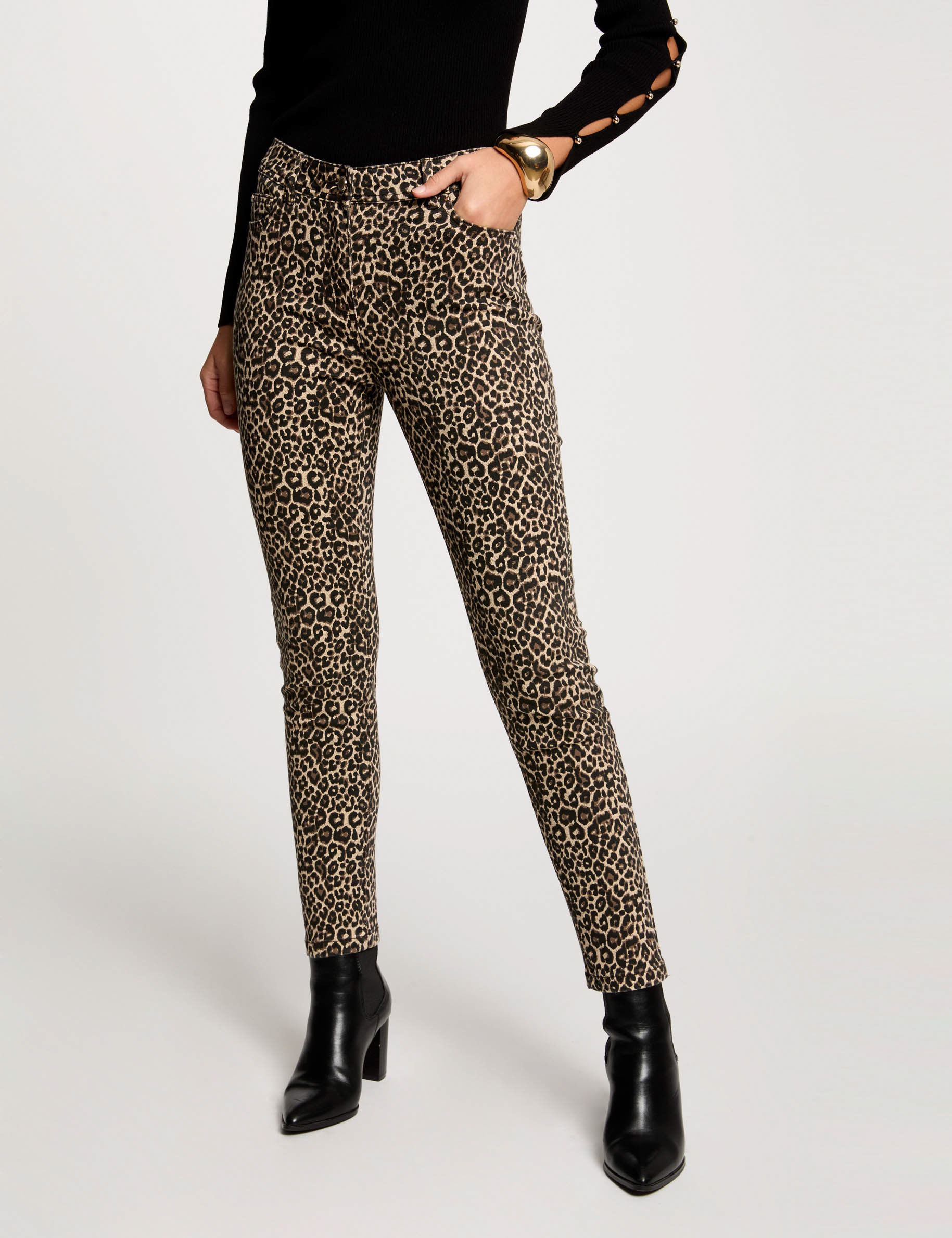 Pantalon slim imprimé léopard multicolore femme