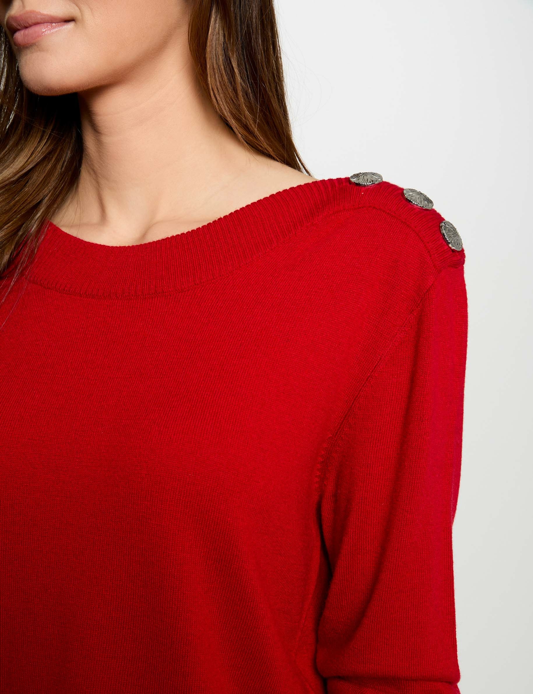 Pull col bateau avec boutons rouge femme