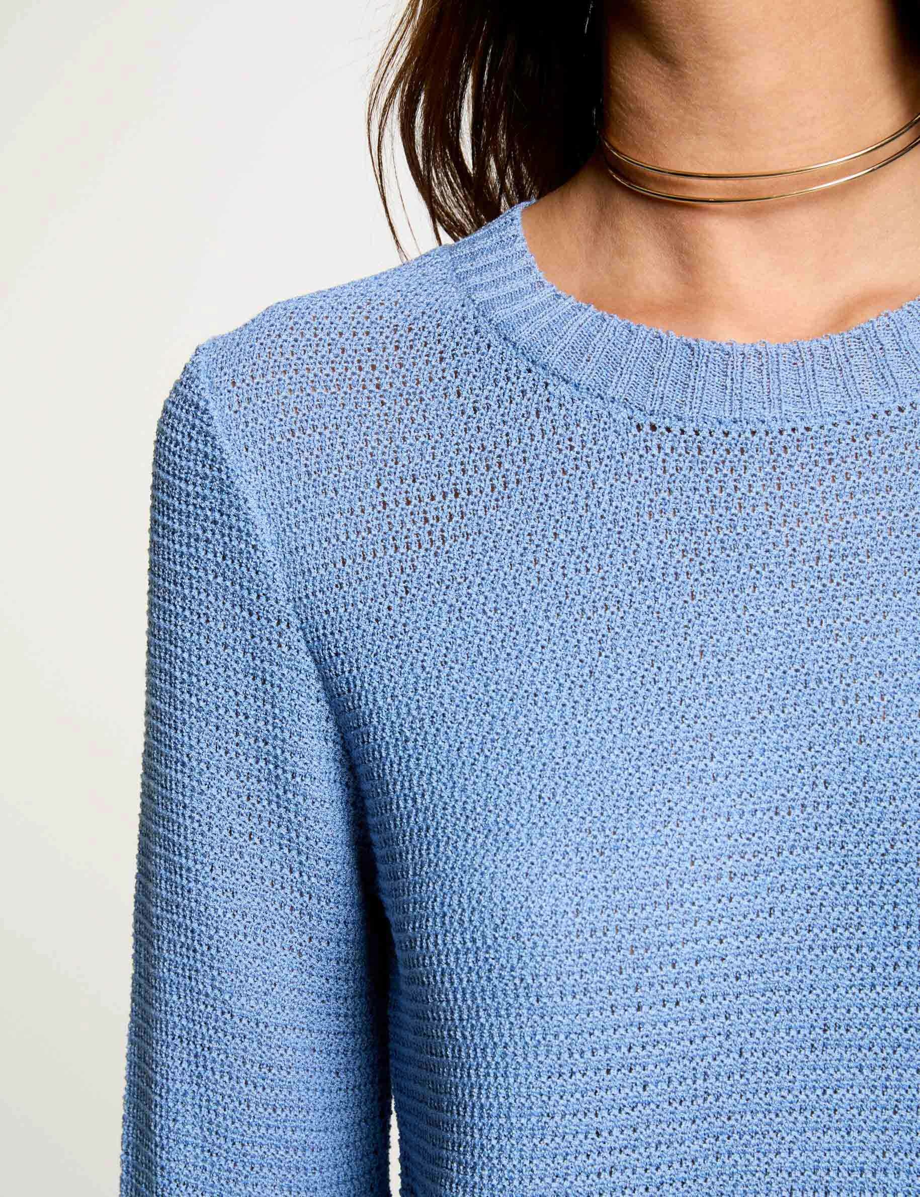 Pull col rond ajouré bleu gris femme