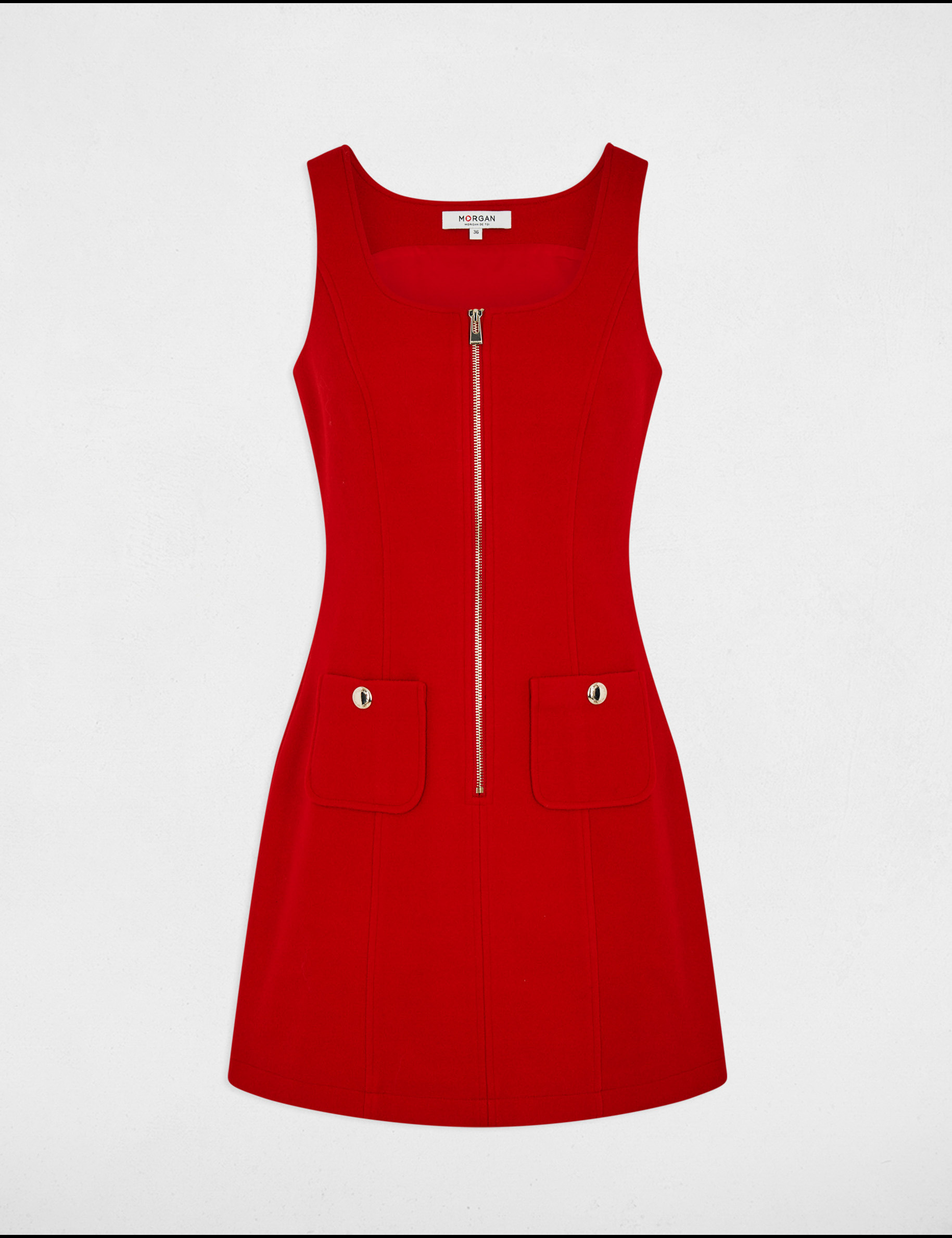 Robe courte chasuble zippée rouge femme