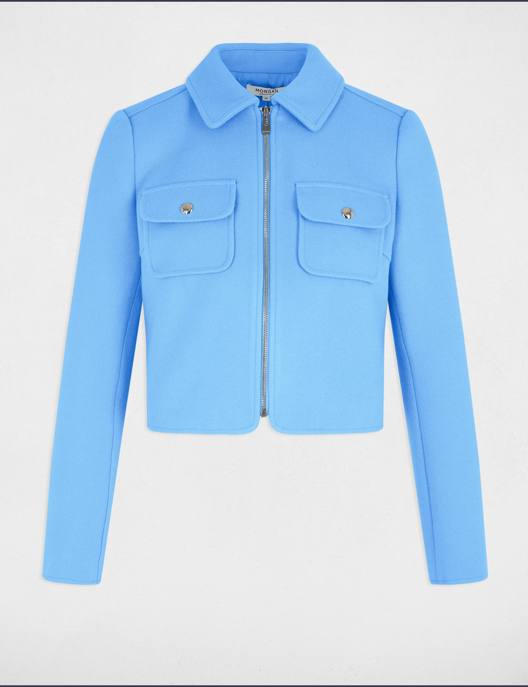 Veste courte zippée bleu femme