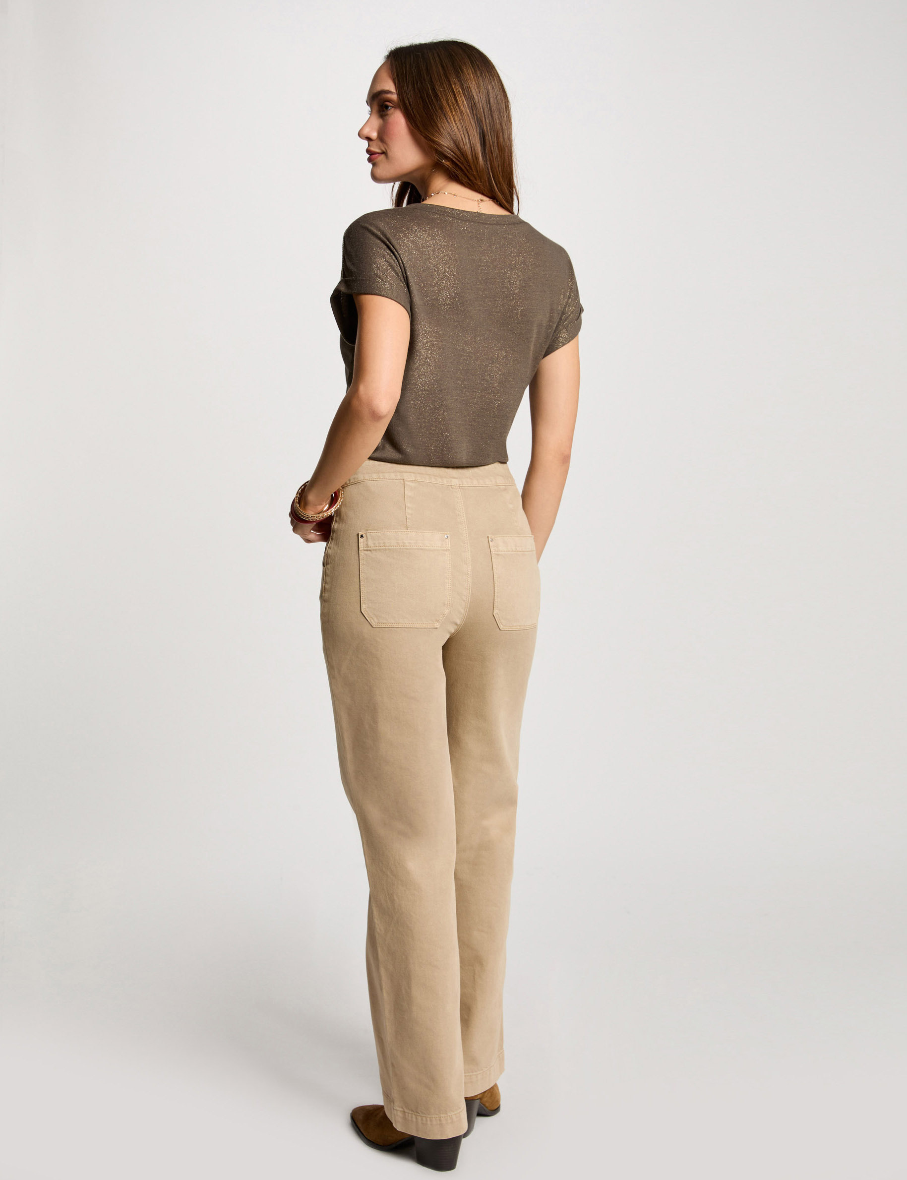 Pantalon large à pont marron clair femme