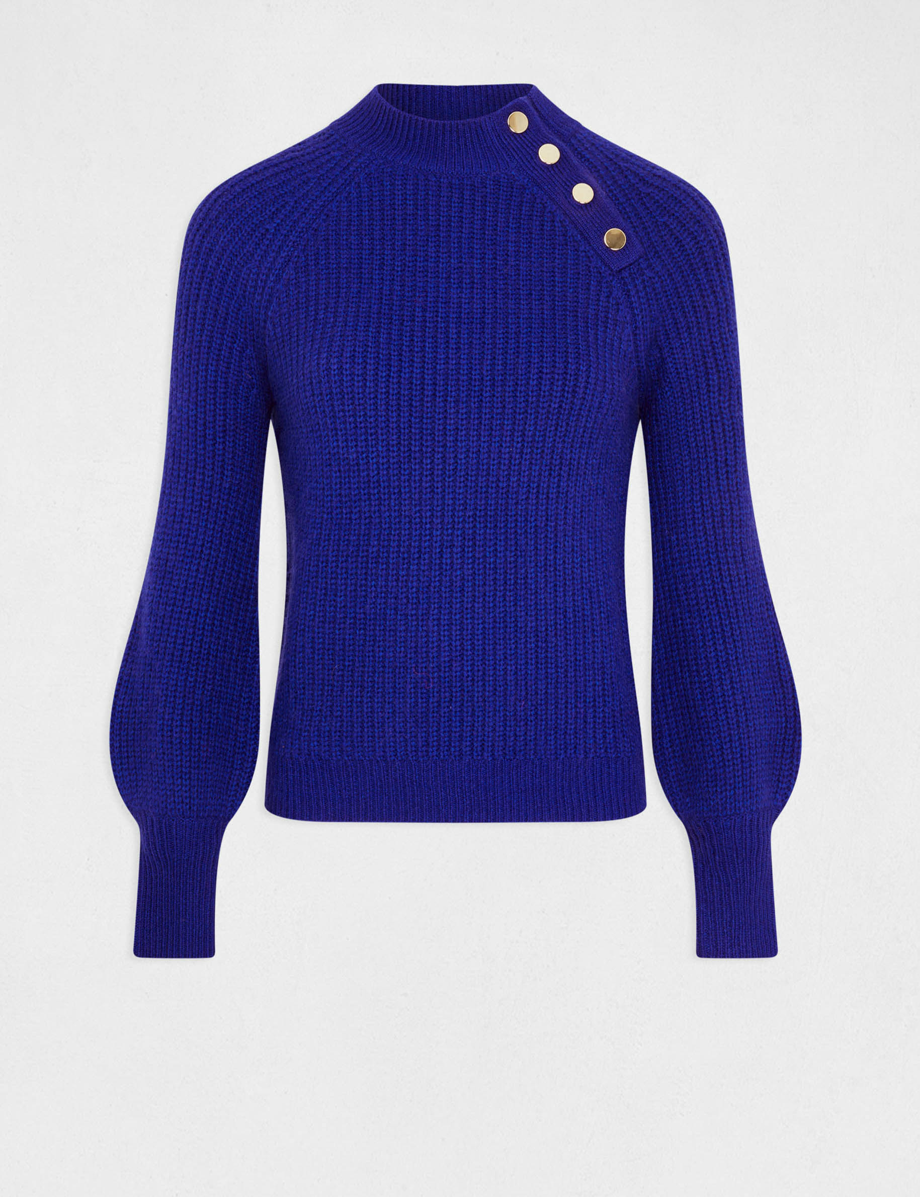 Pull manches longues col montant bleu moyen femme