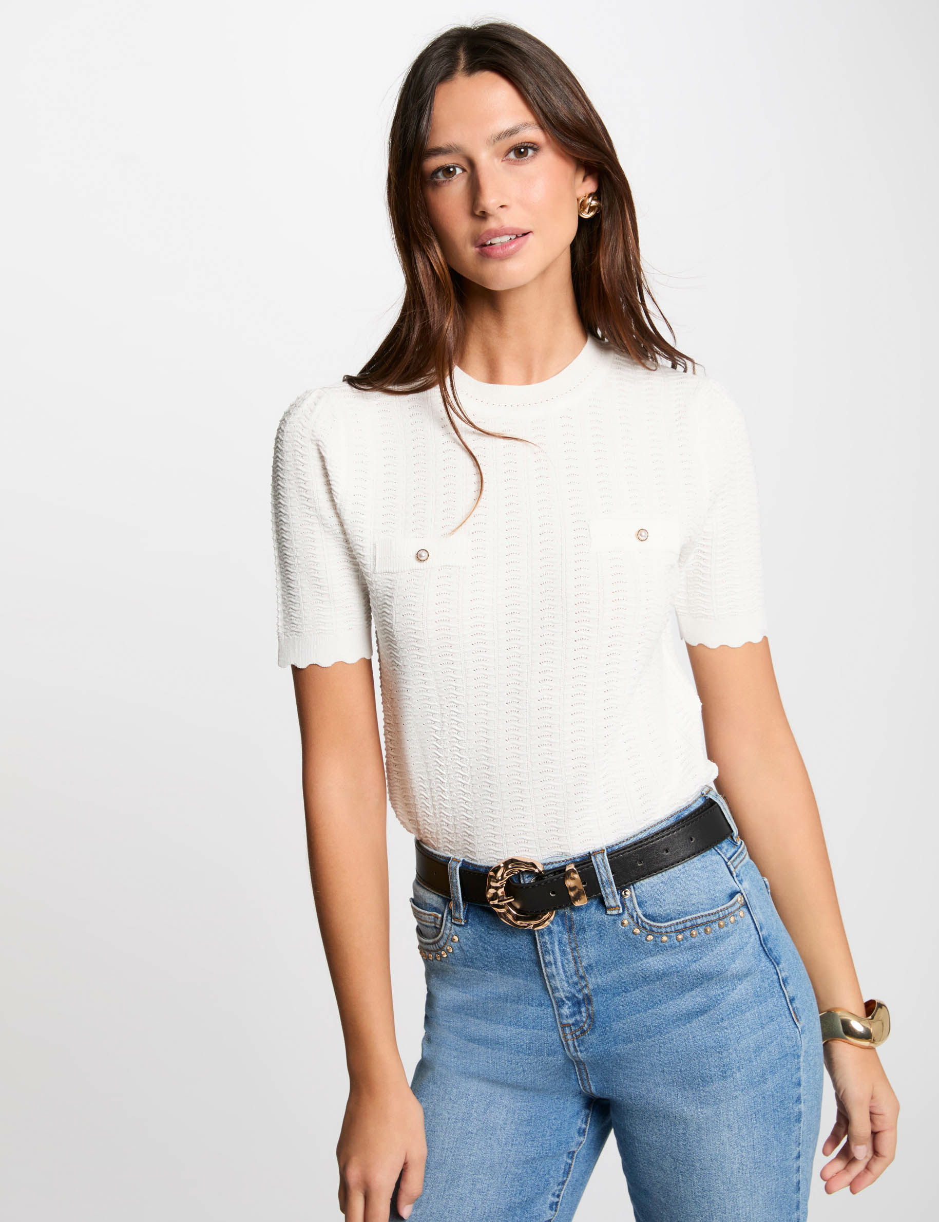 Kurzärmeliger Pullover weiss damen