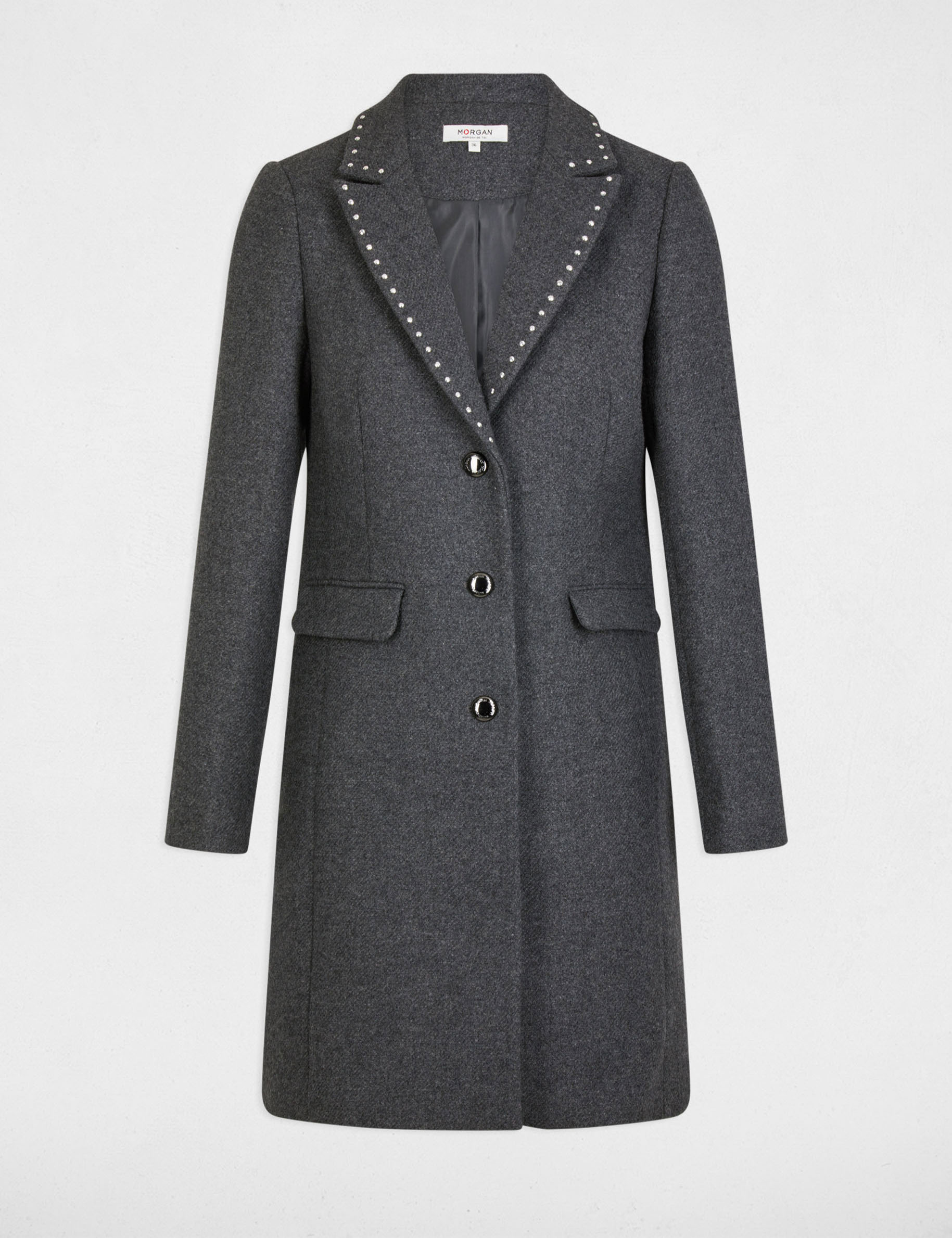 Manteau long avec clous gris clair femme