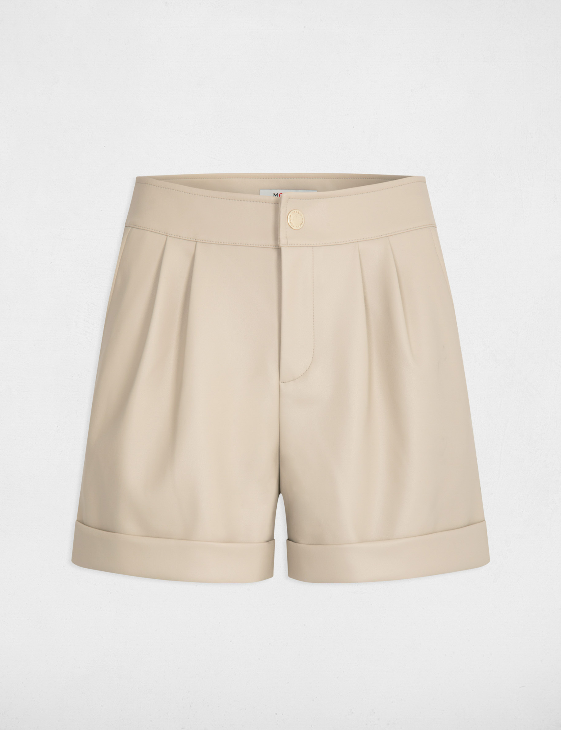 Shorts aus Kunstleder beige damen