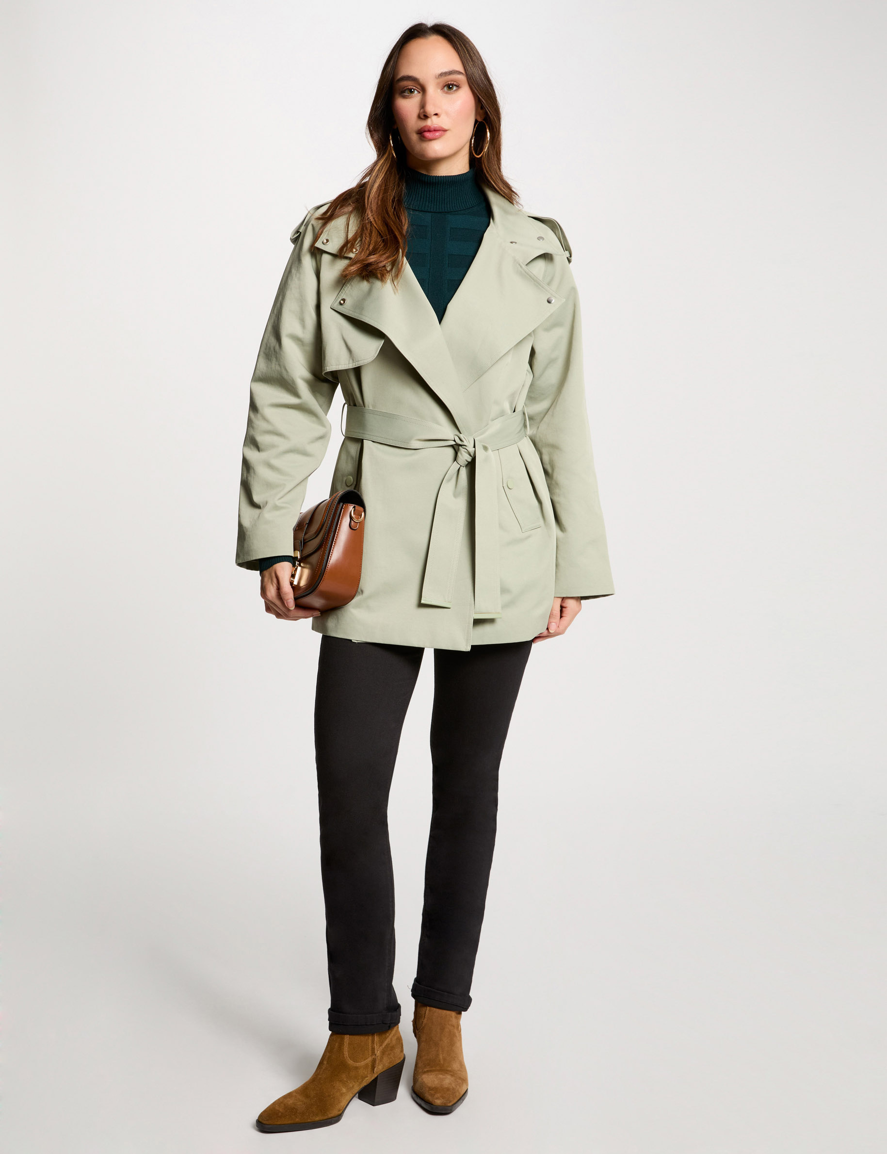 Trench court fluide vert clair femme