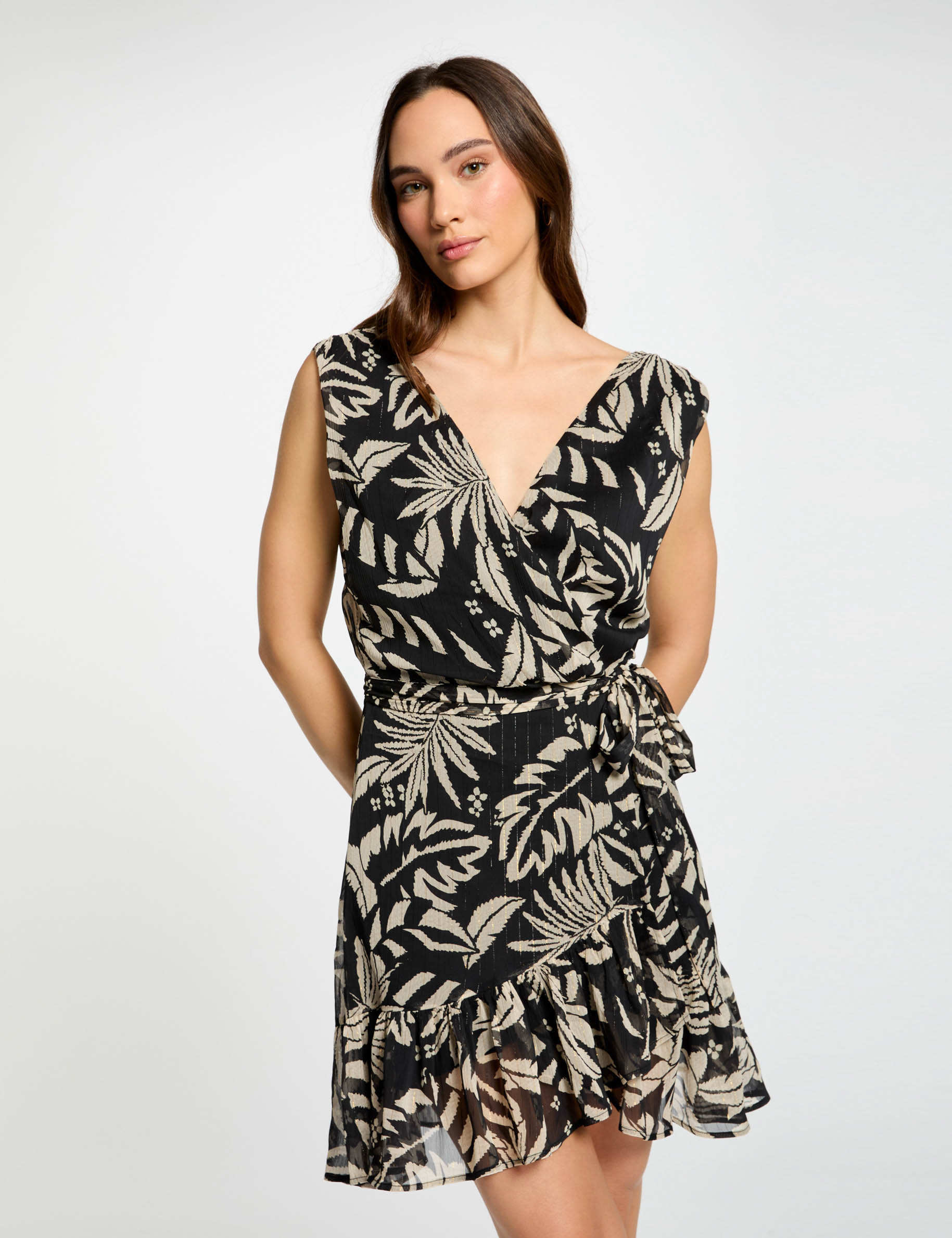 Robe portefeuille imprimée noir femme