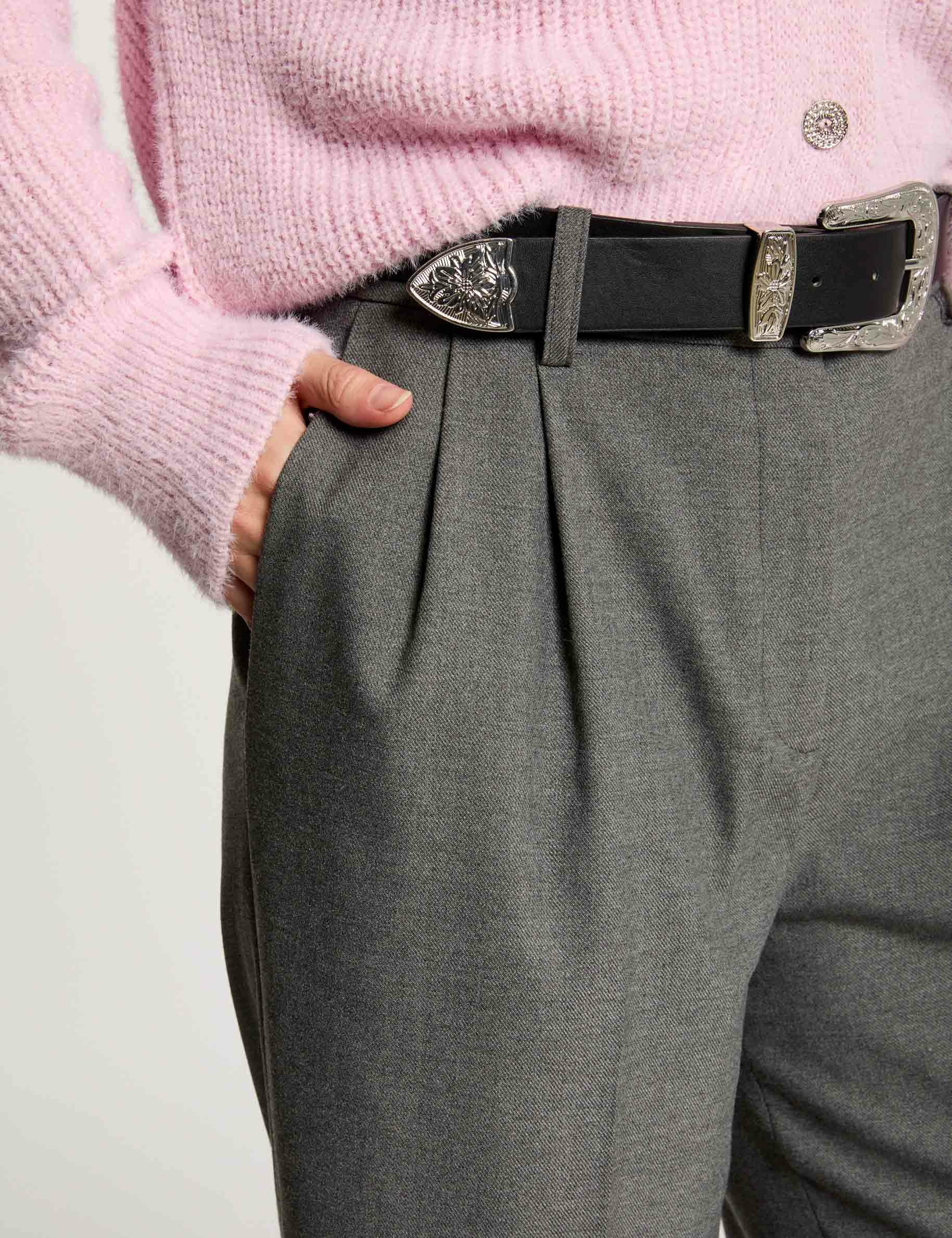 Weite Hose mit Bügelfalten gris clair damen