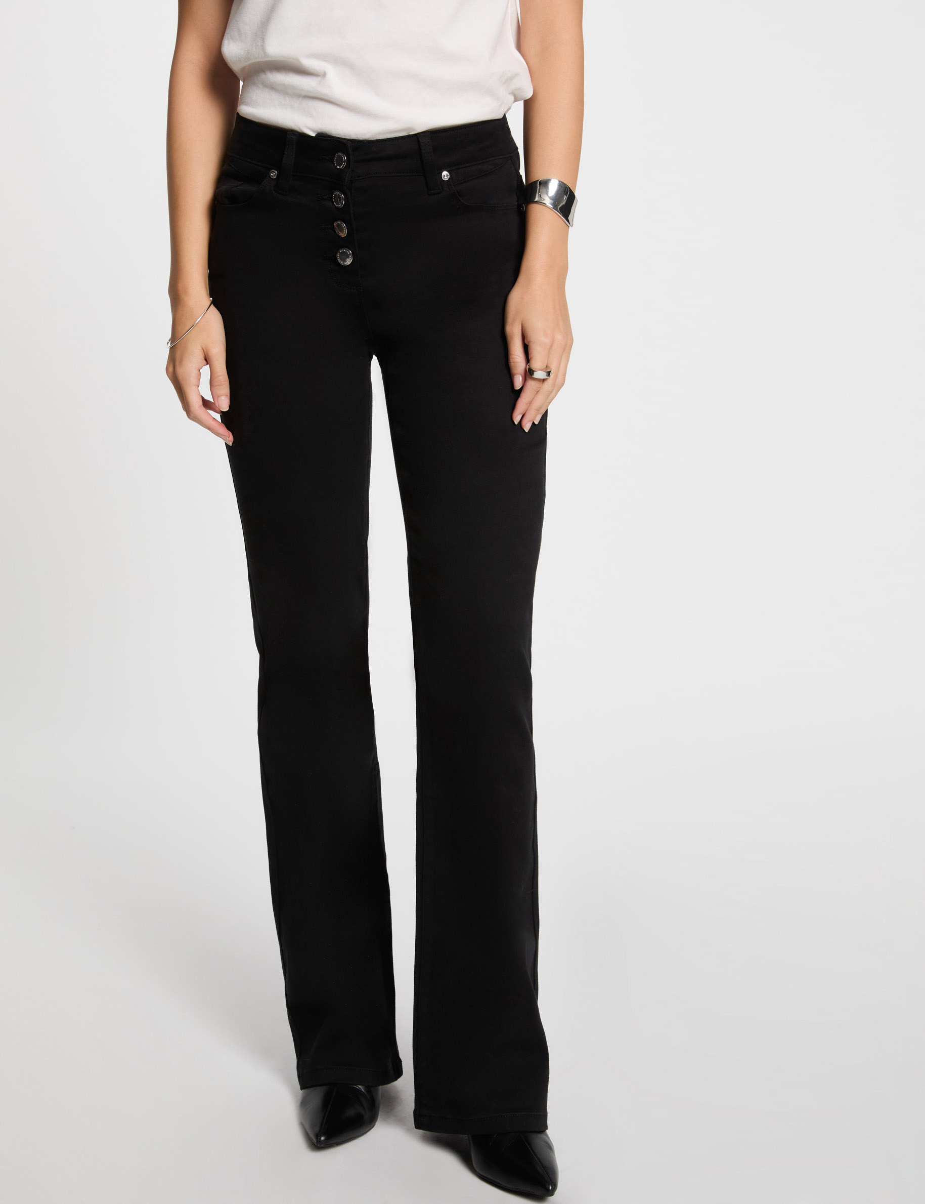 Bootcut-Hose mit Knopfverschluss schwarz damen