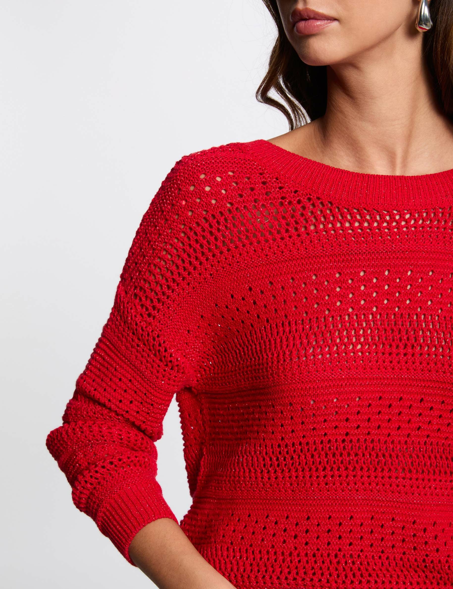 Pull manches longues ajouré rouge femme