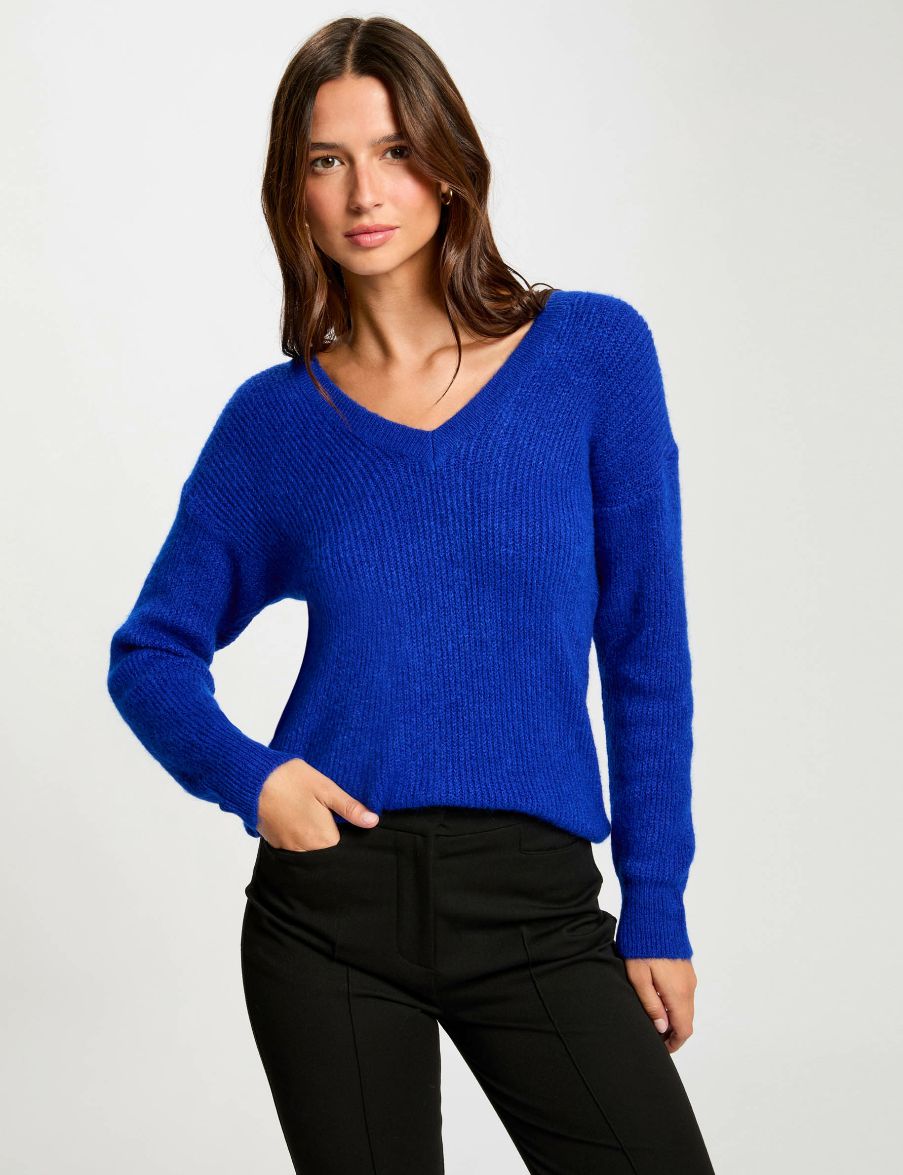 V-Ausschnitt Pullover elektrisch blau damen