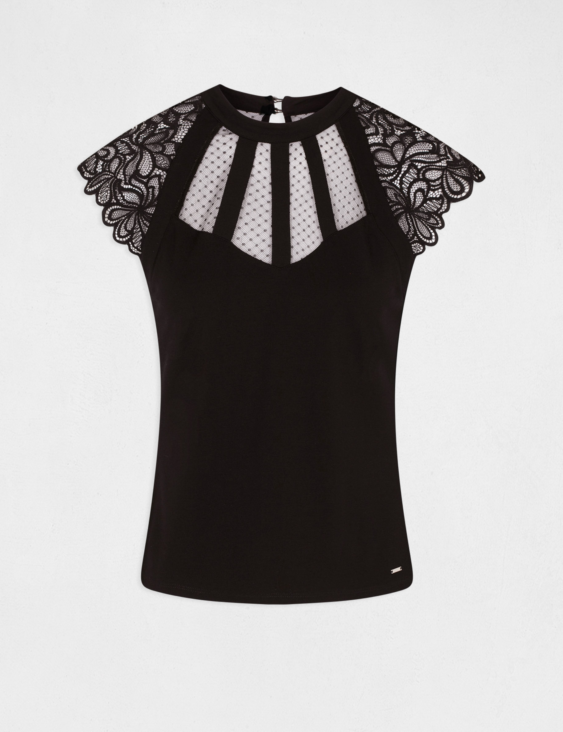 T-shirt manches courtes à dentelle noir femme