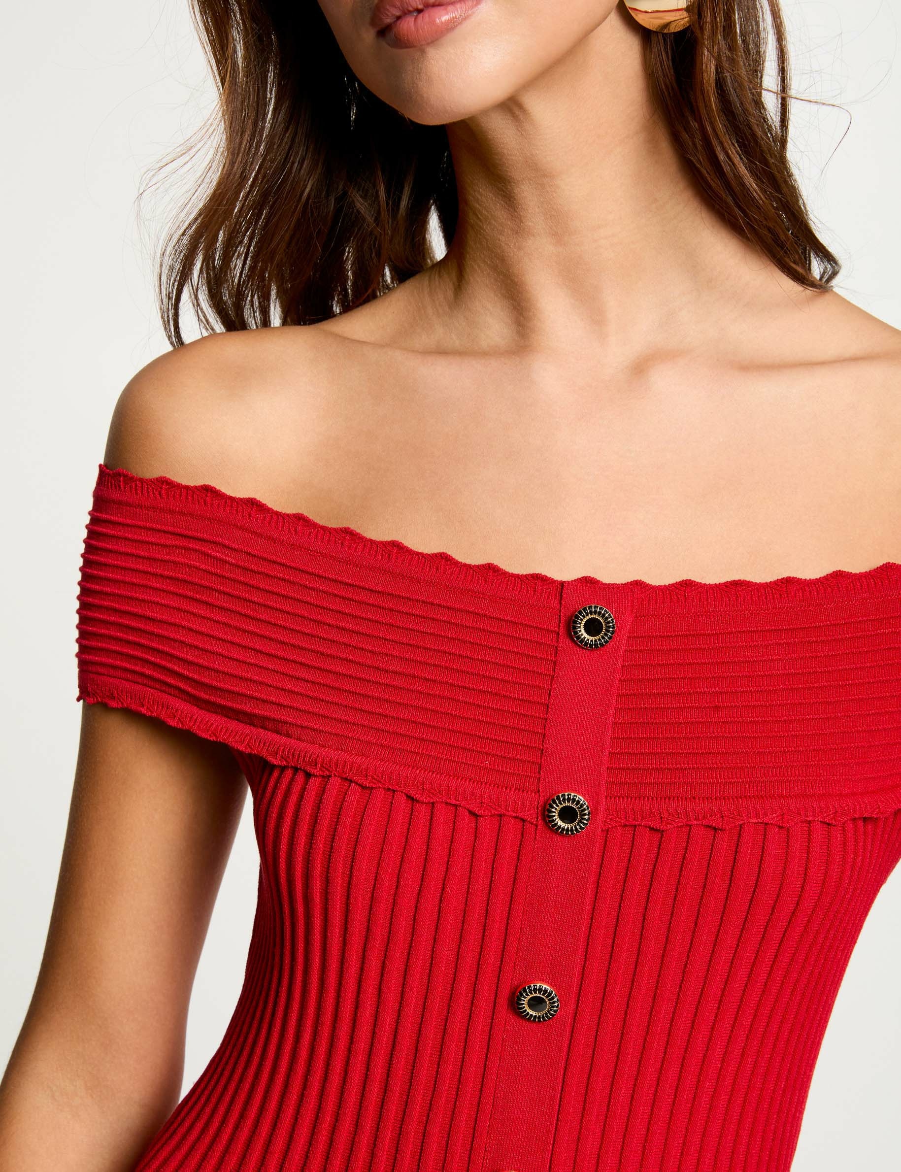 Robe tricot courte trapèze rouge femme