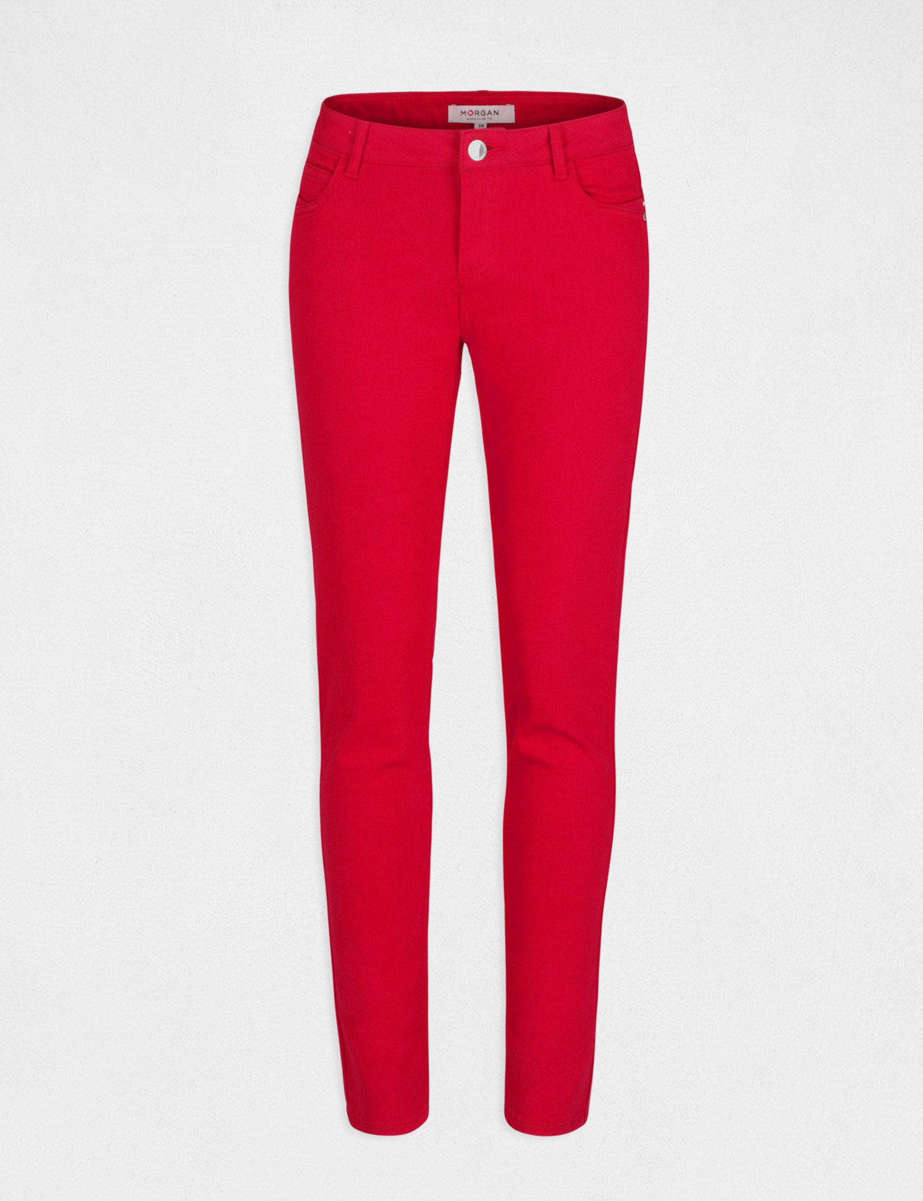 Pantalon skinny taille basse rouge femme