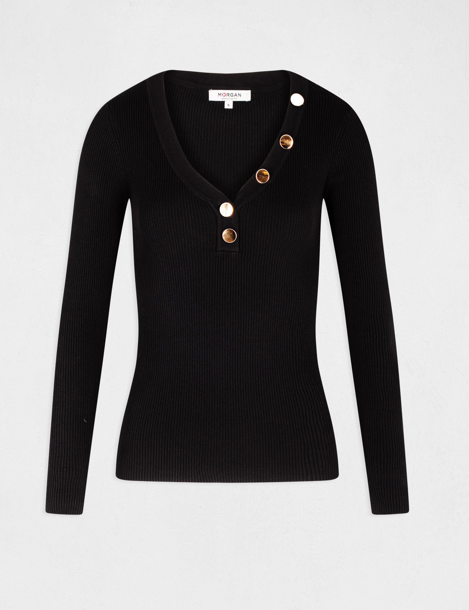 Pull manches longues boutons noir femme