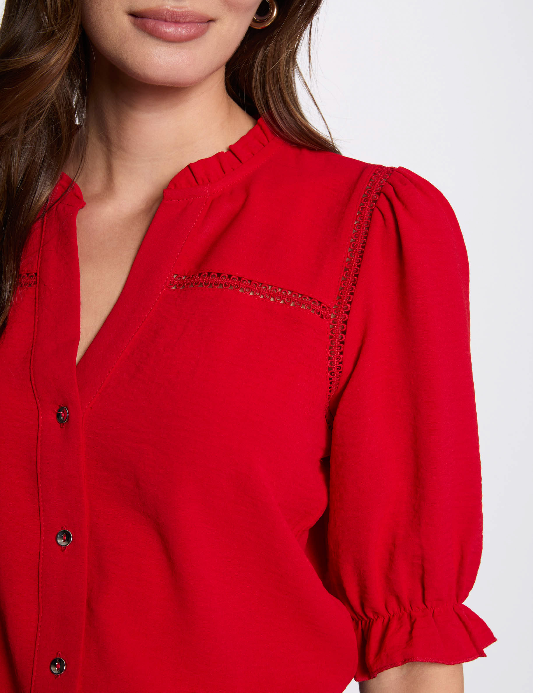 Blouse manches 3/4 rouge femme