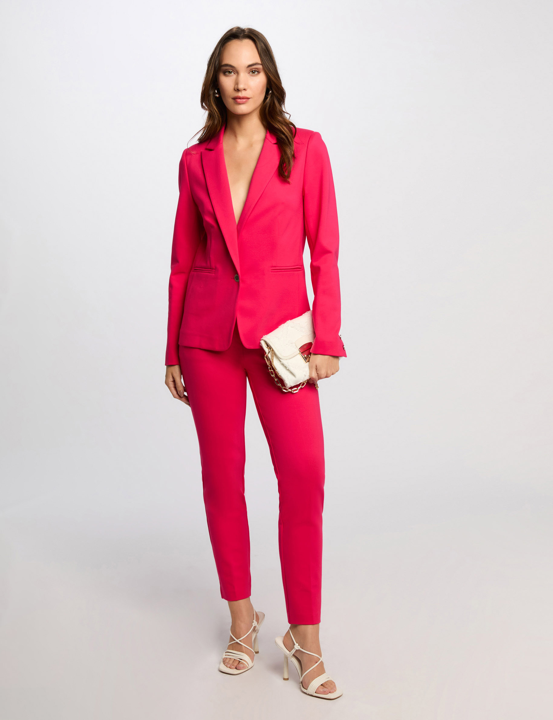 Blazer court rose framboise femme