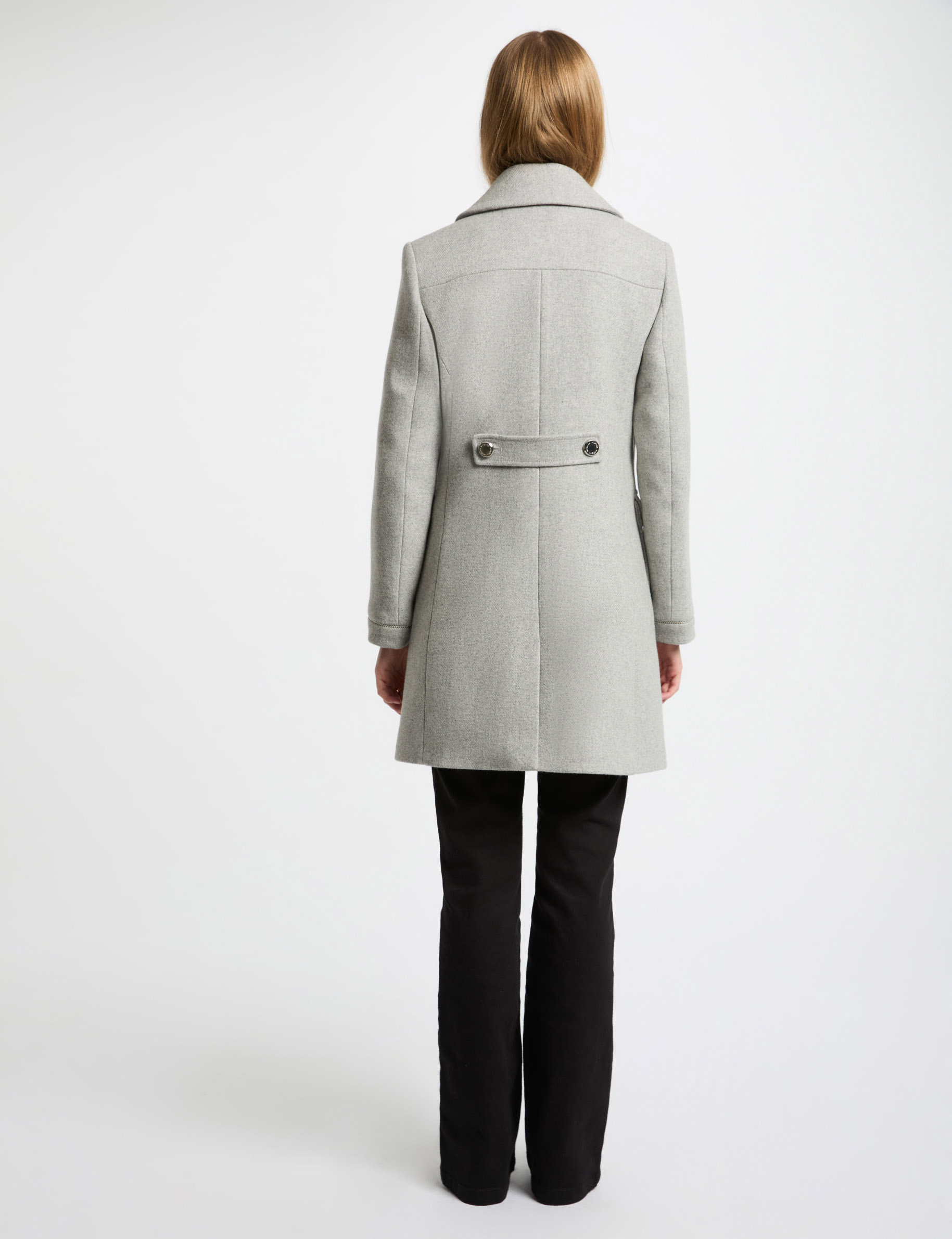 Manteau droit boutonné gris clair femme