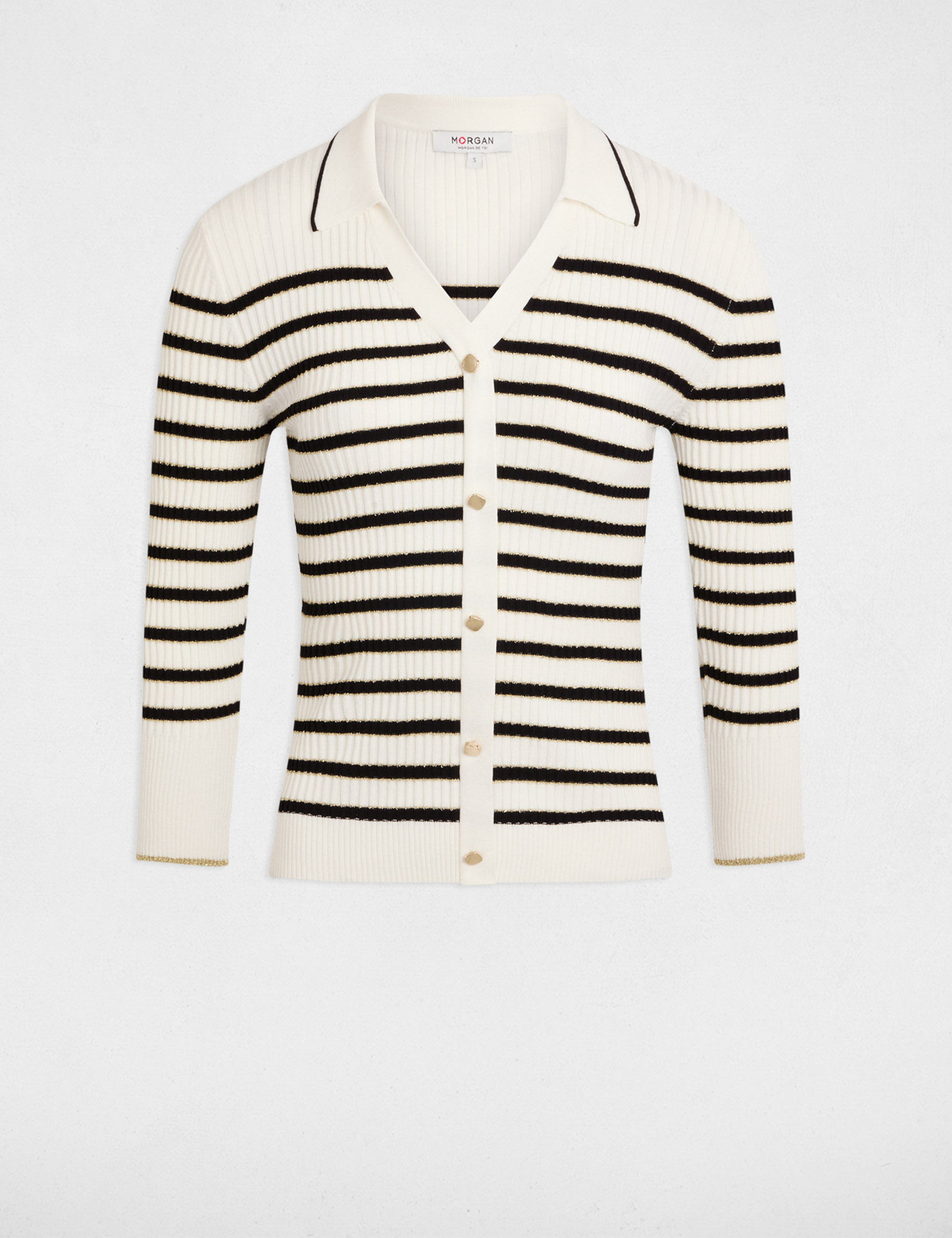 Pull manches 3/4 rayé blanc femme