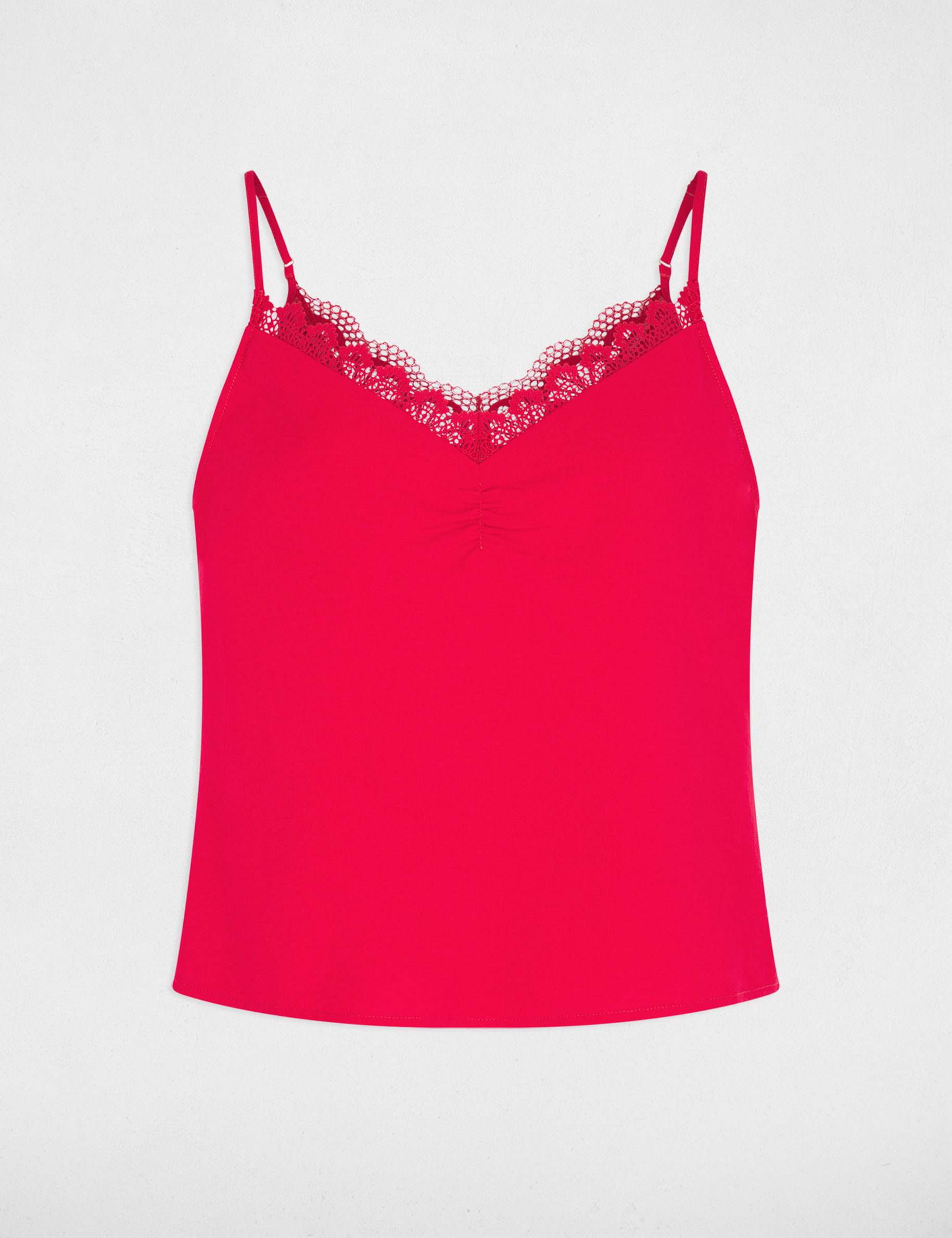 Top bretelles fines dentelle framboise femme