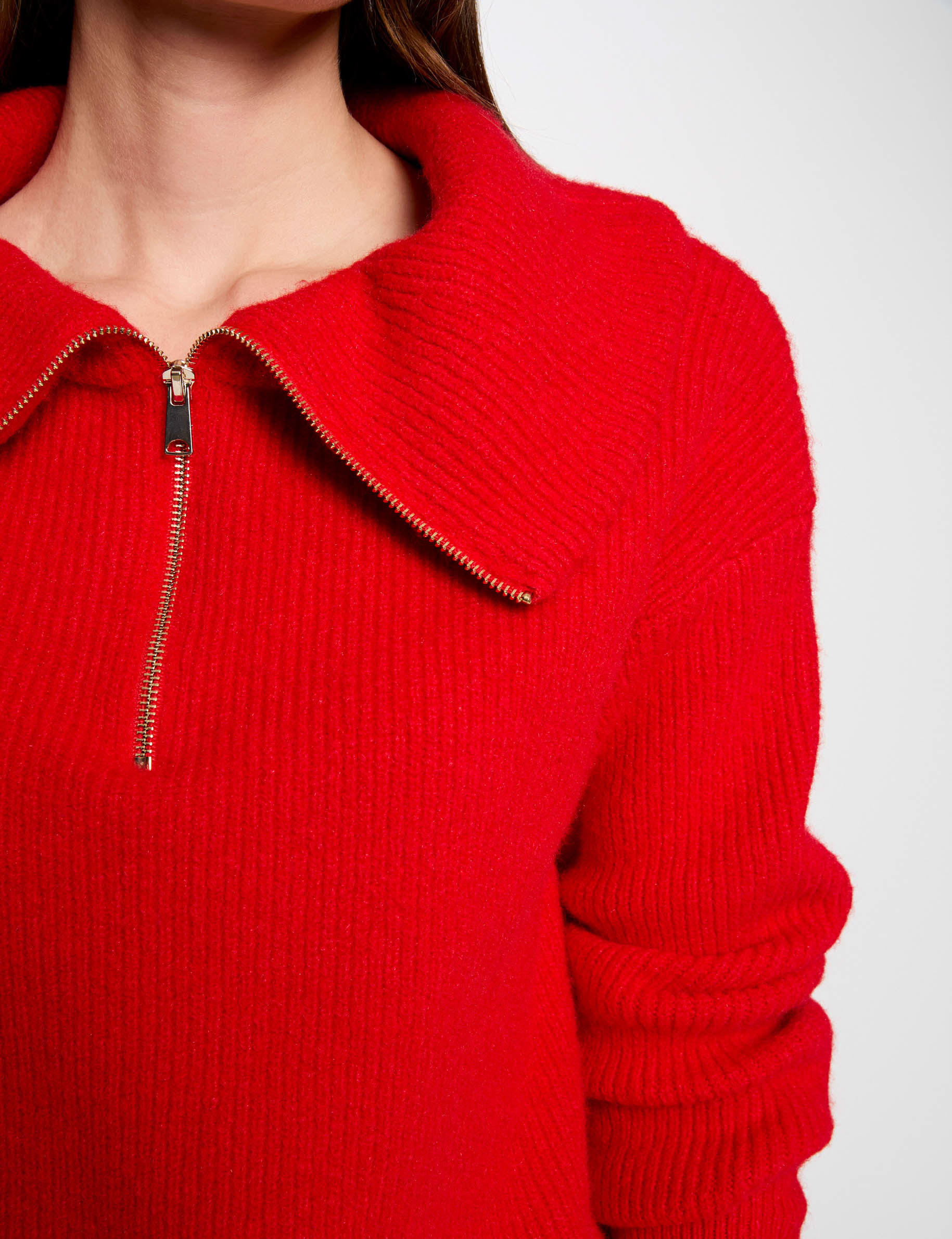 Pull col camionneur rouge femme