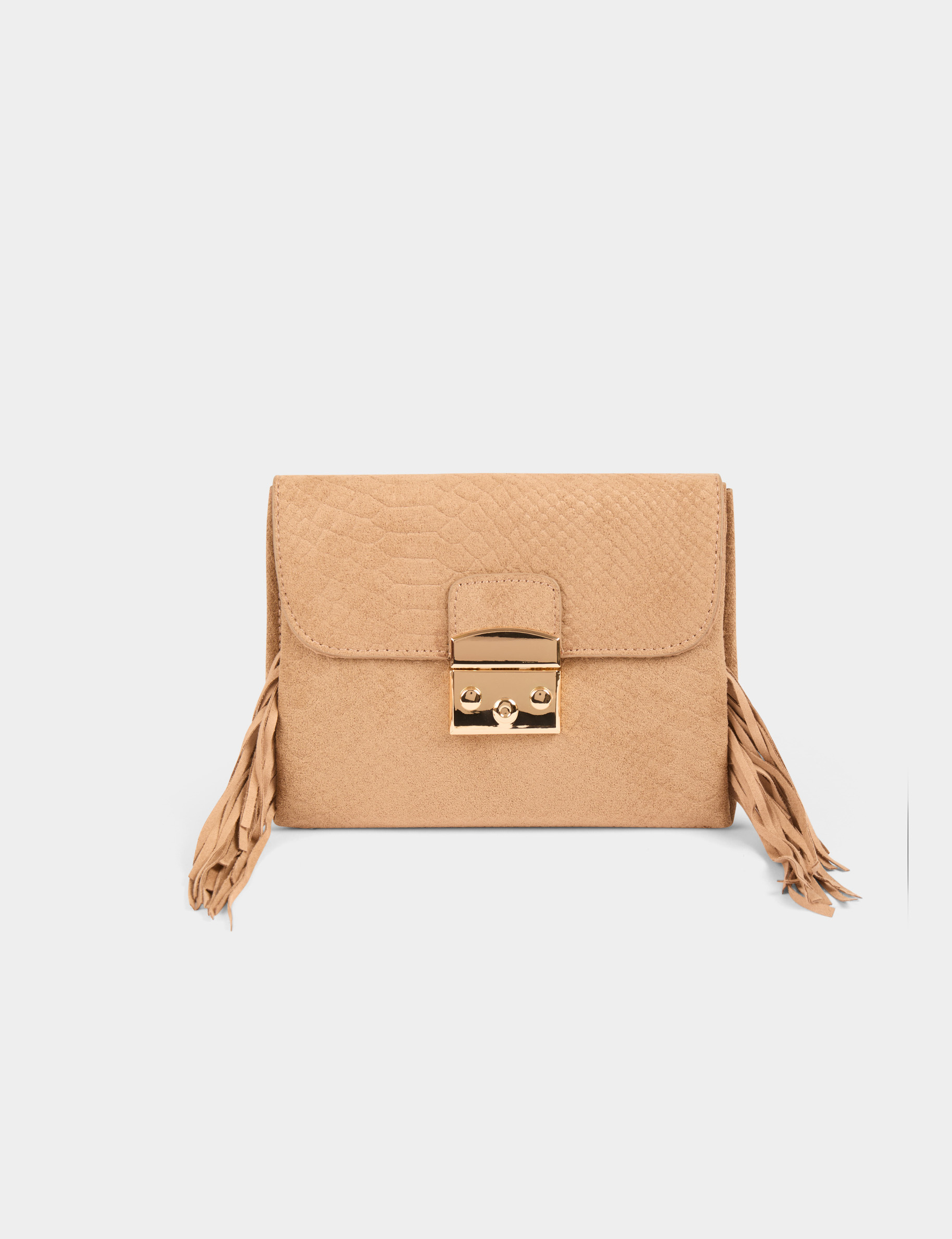 Clutch mit Fransen sandfarben damen