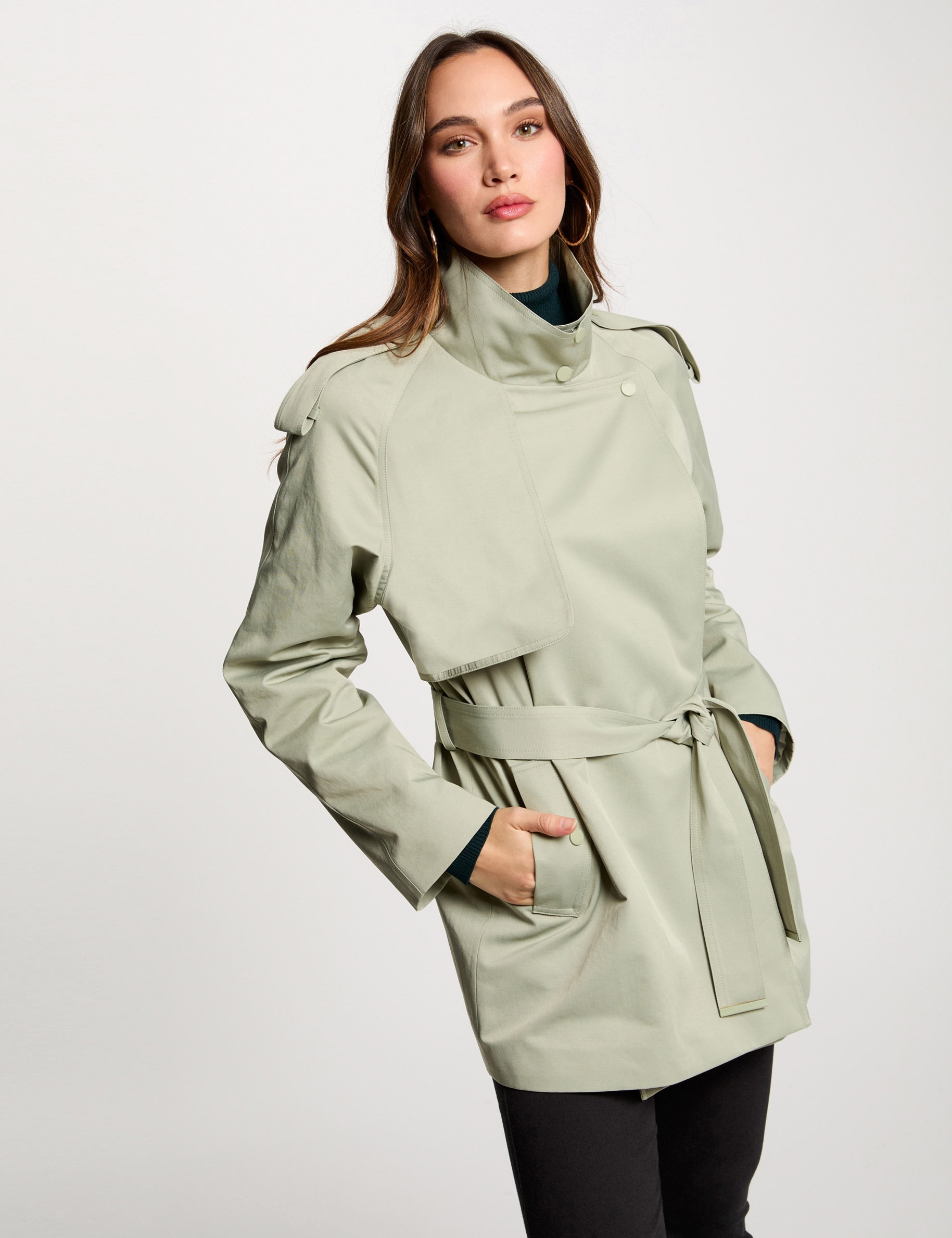 Trench court fluide vert clair femme