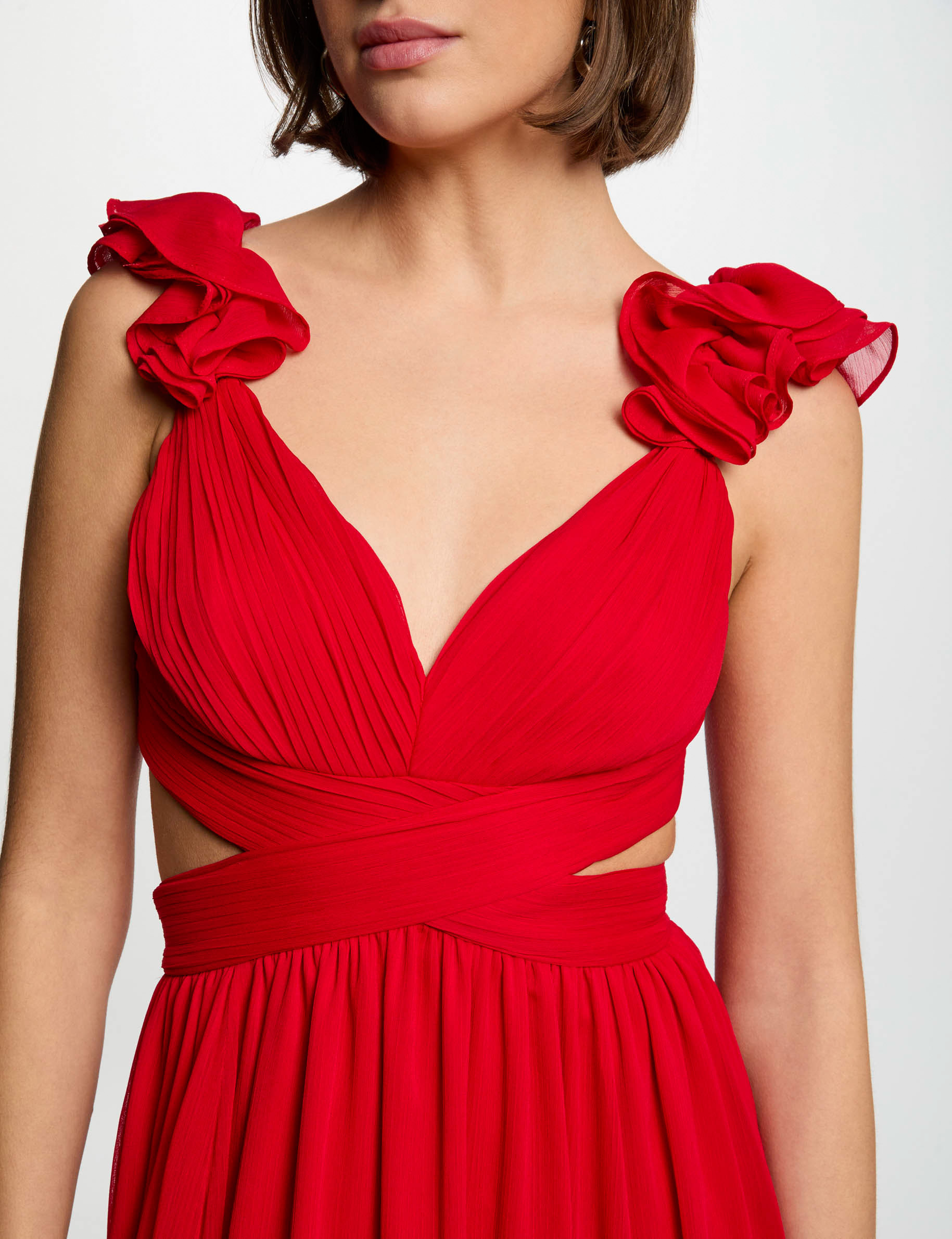 Robe longue droite fluide rouge femme