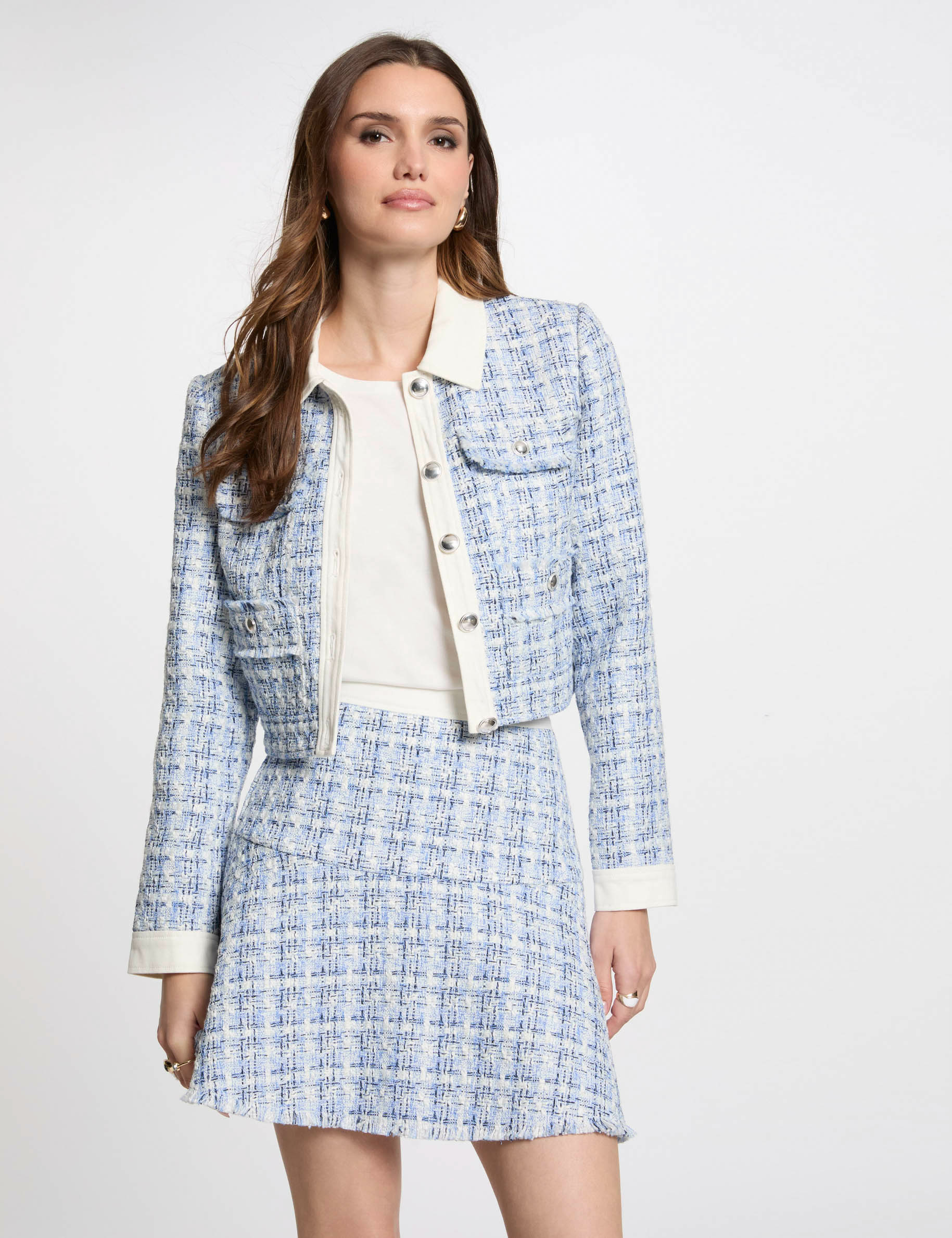 Veste courte tweed multicolore femme