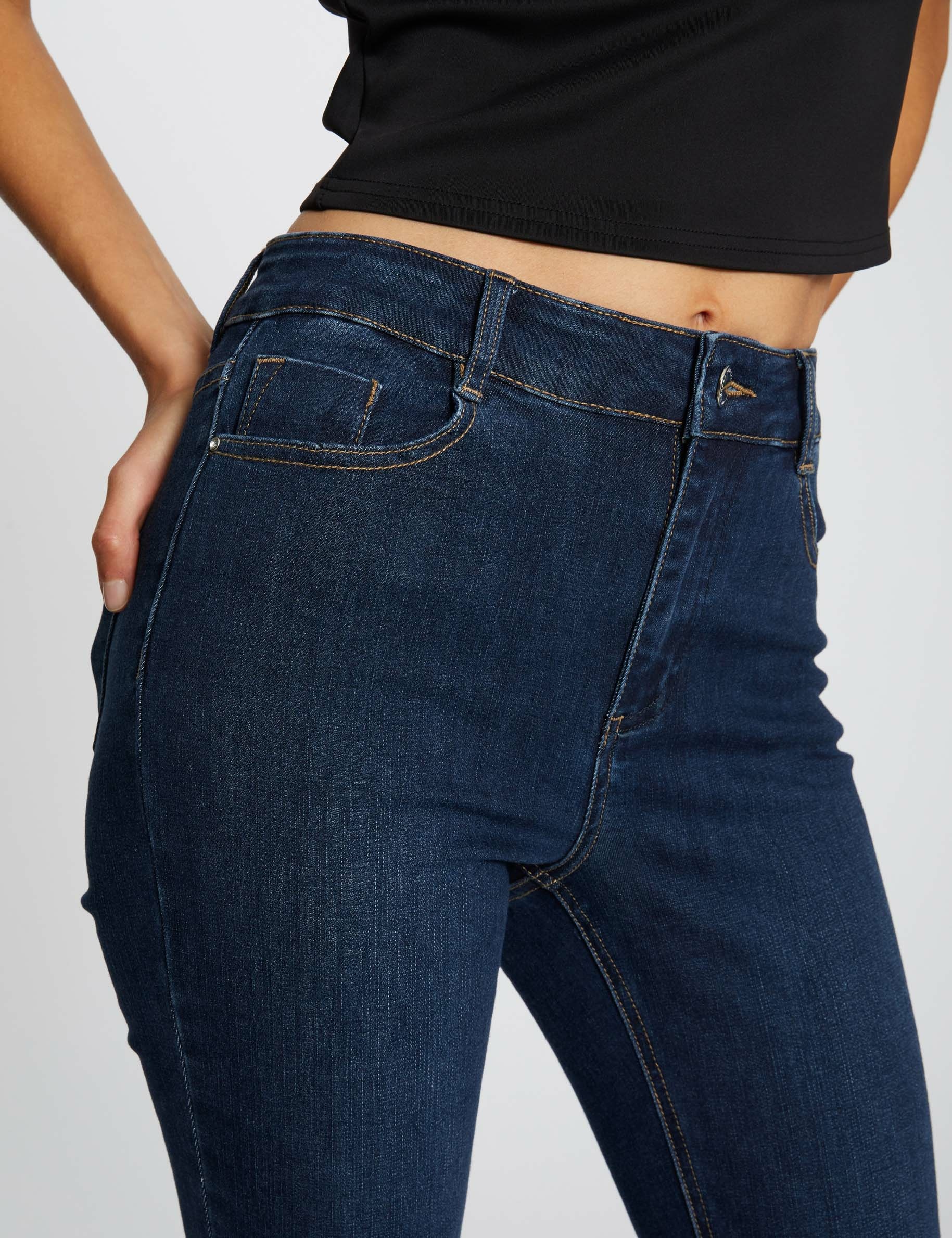 Jeans slim taille haute 7/8ème jean brut femme