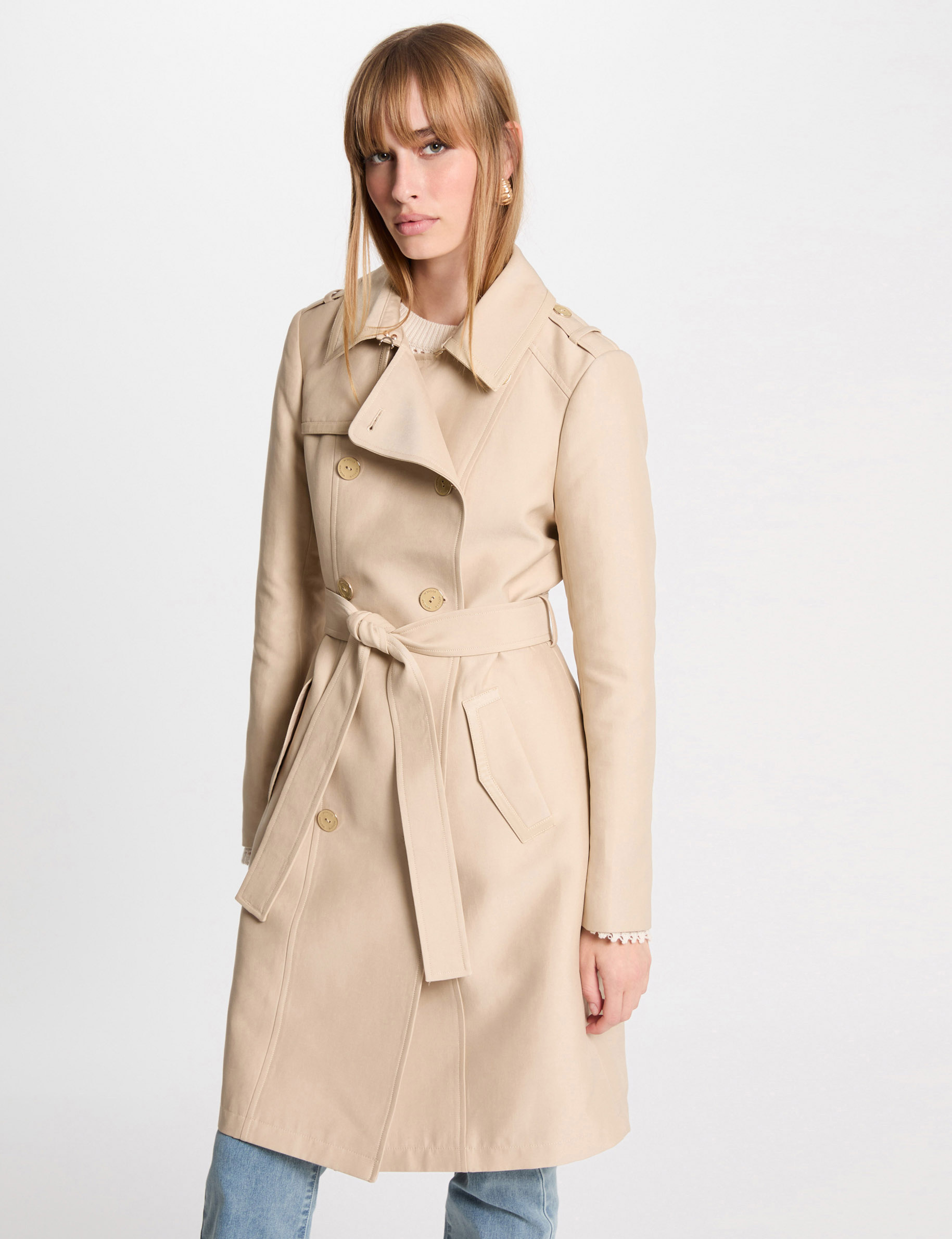 Trench long ceinturé sable femme