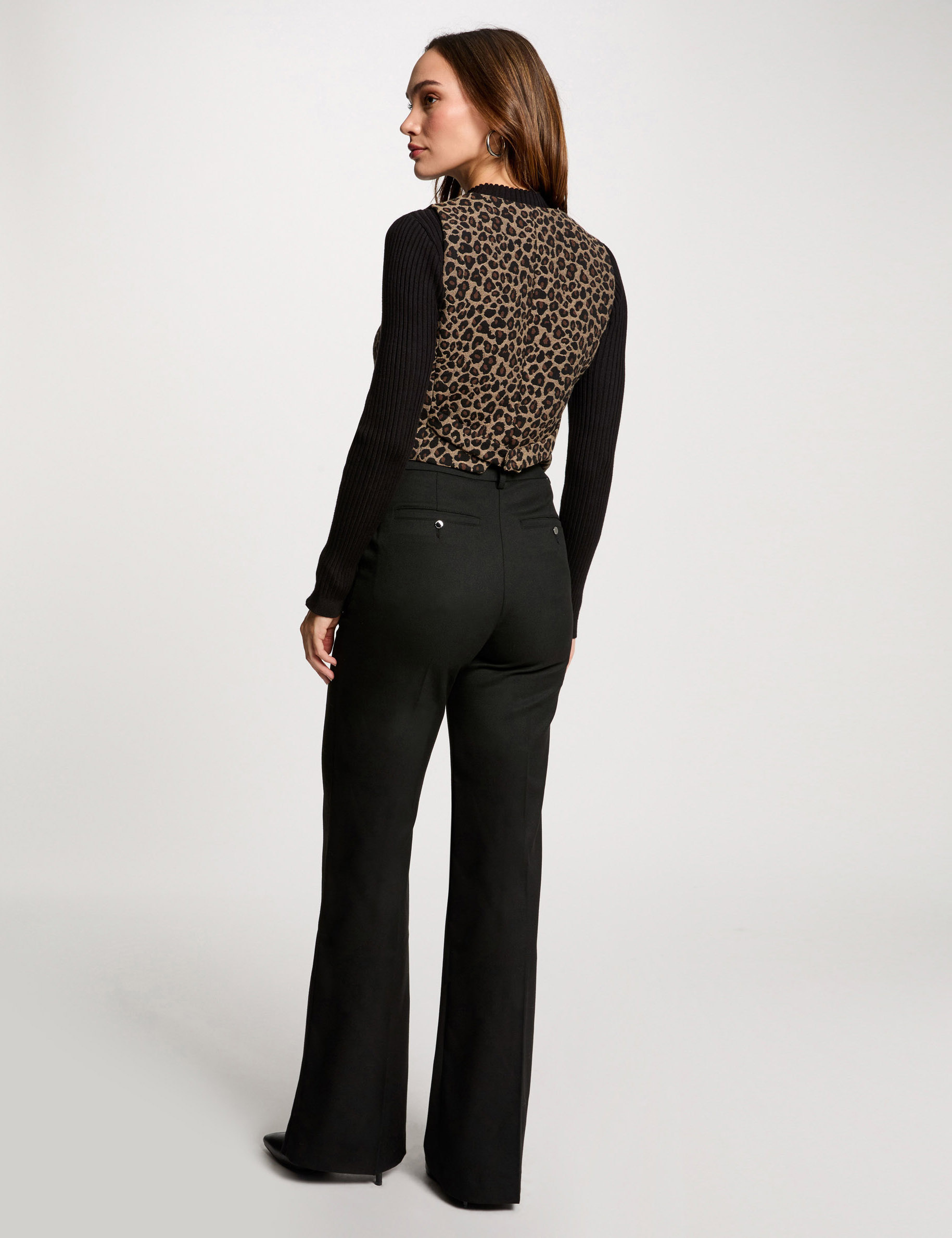 Pantalon large à pinces noir femme