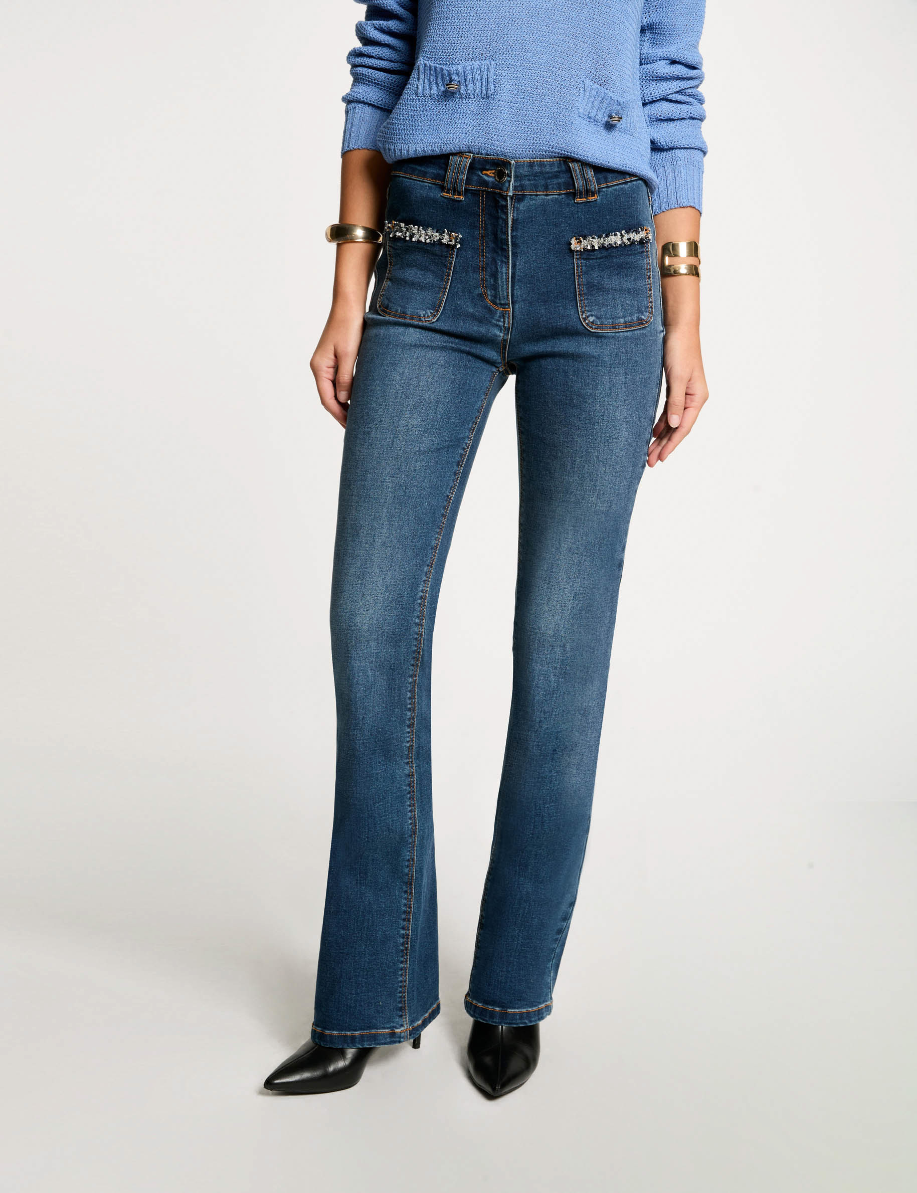 Bootcut-Jeans mit Fransen stone denim damen