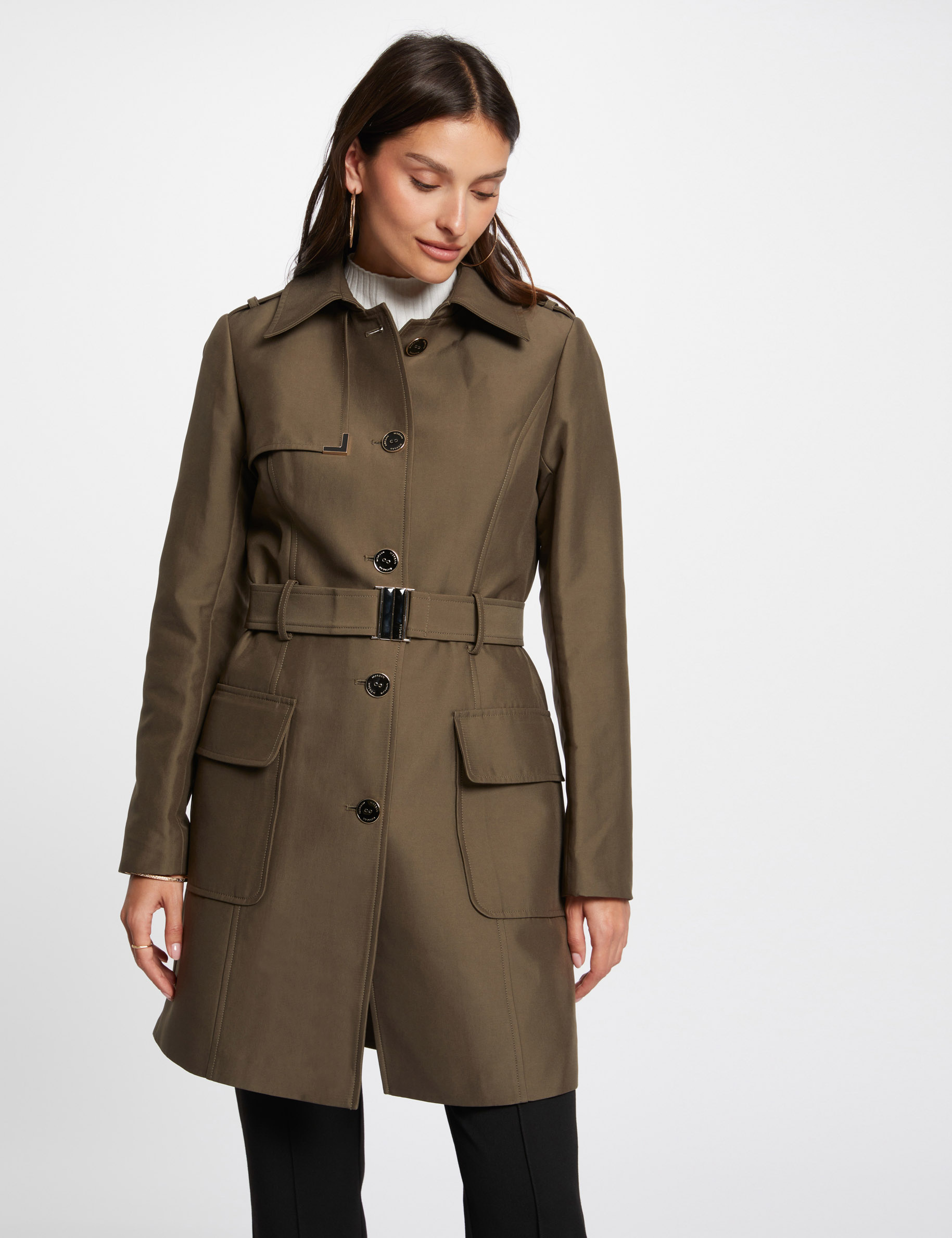 Langer Trenchcoat mit Gürtel khakigrün damen