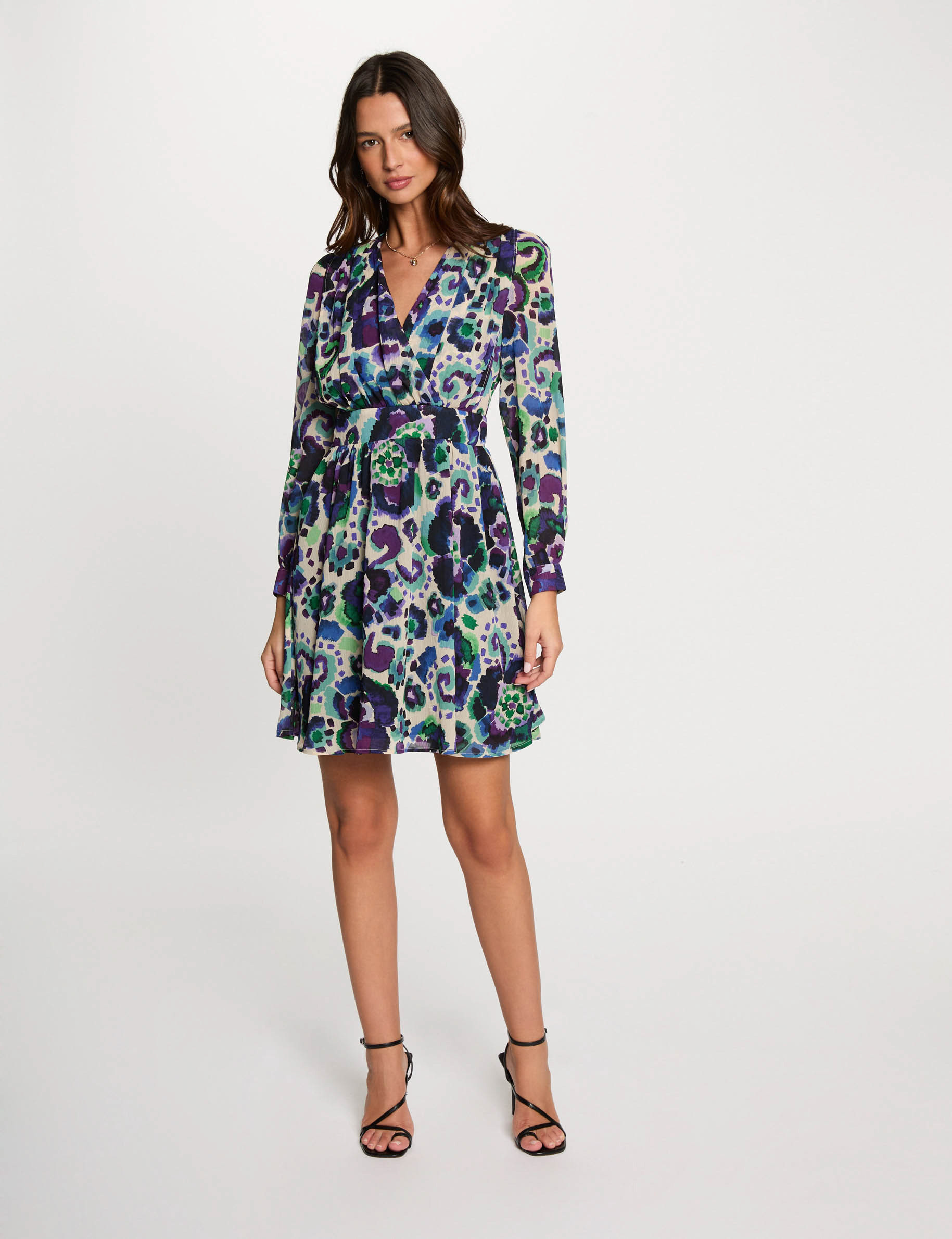 Robe courte évasée imprimée multicolore femme