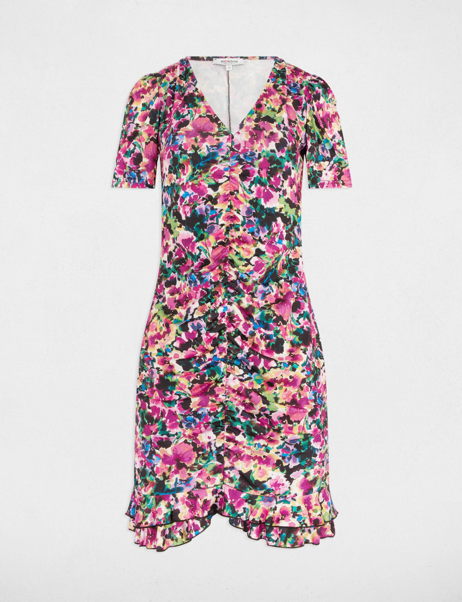 Robe courte ajustée imprimée multicolore femme