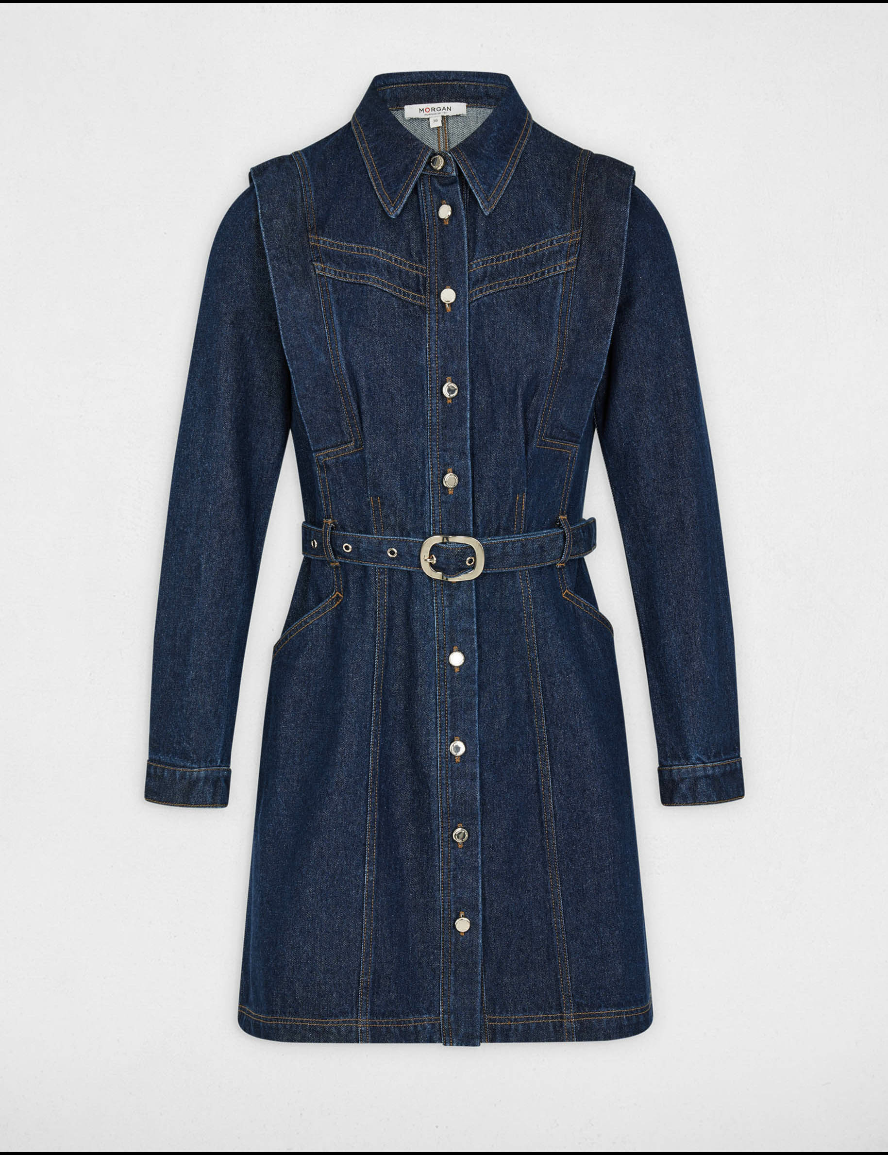 Robe ajustée boutonnée en jean denim brut femme