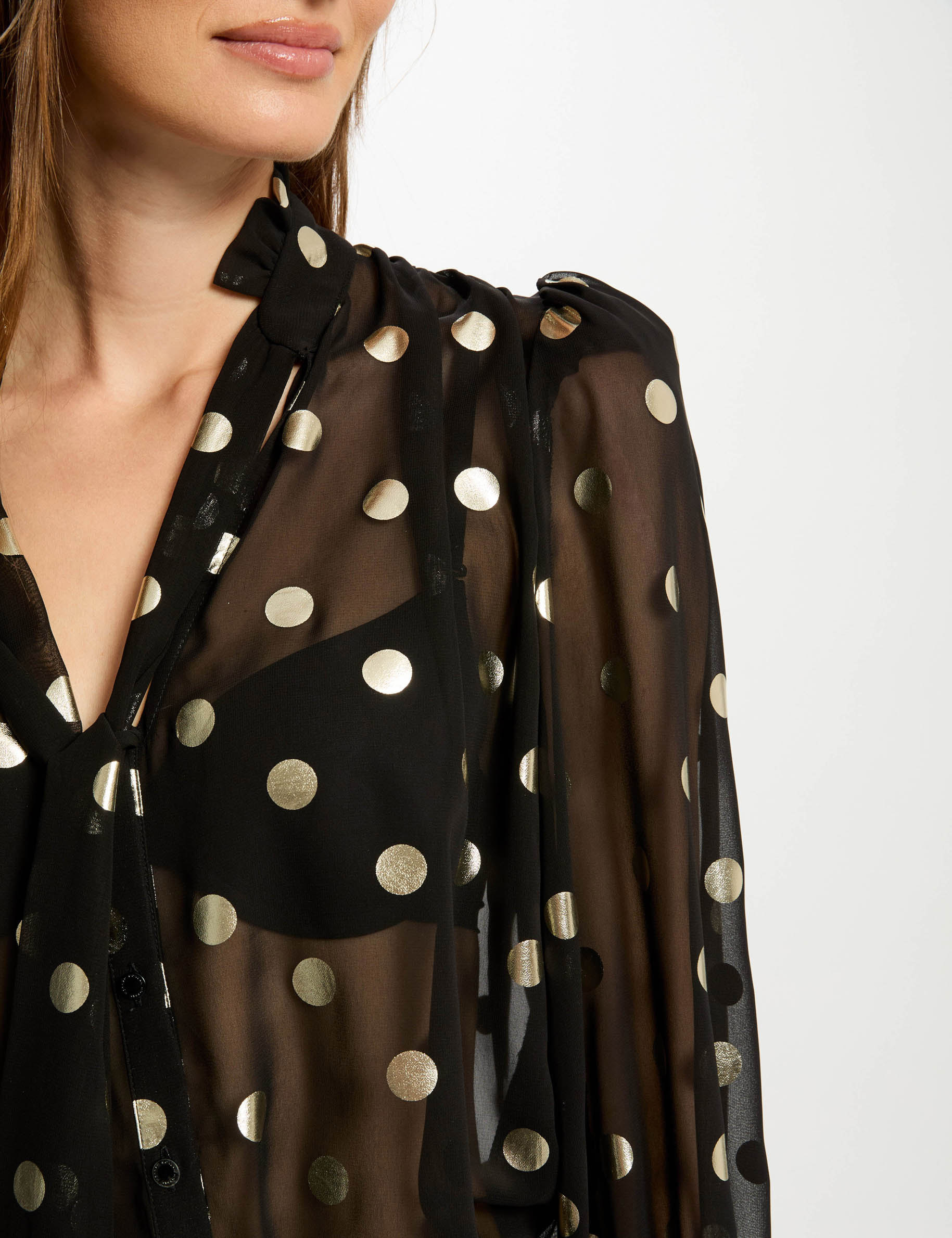 Chemise manches longues à pois noir femme